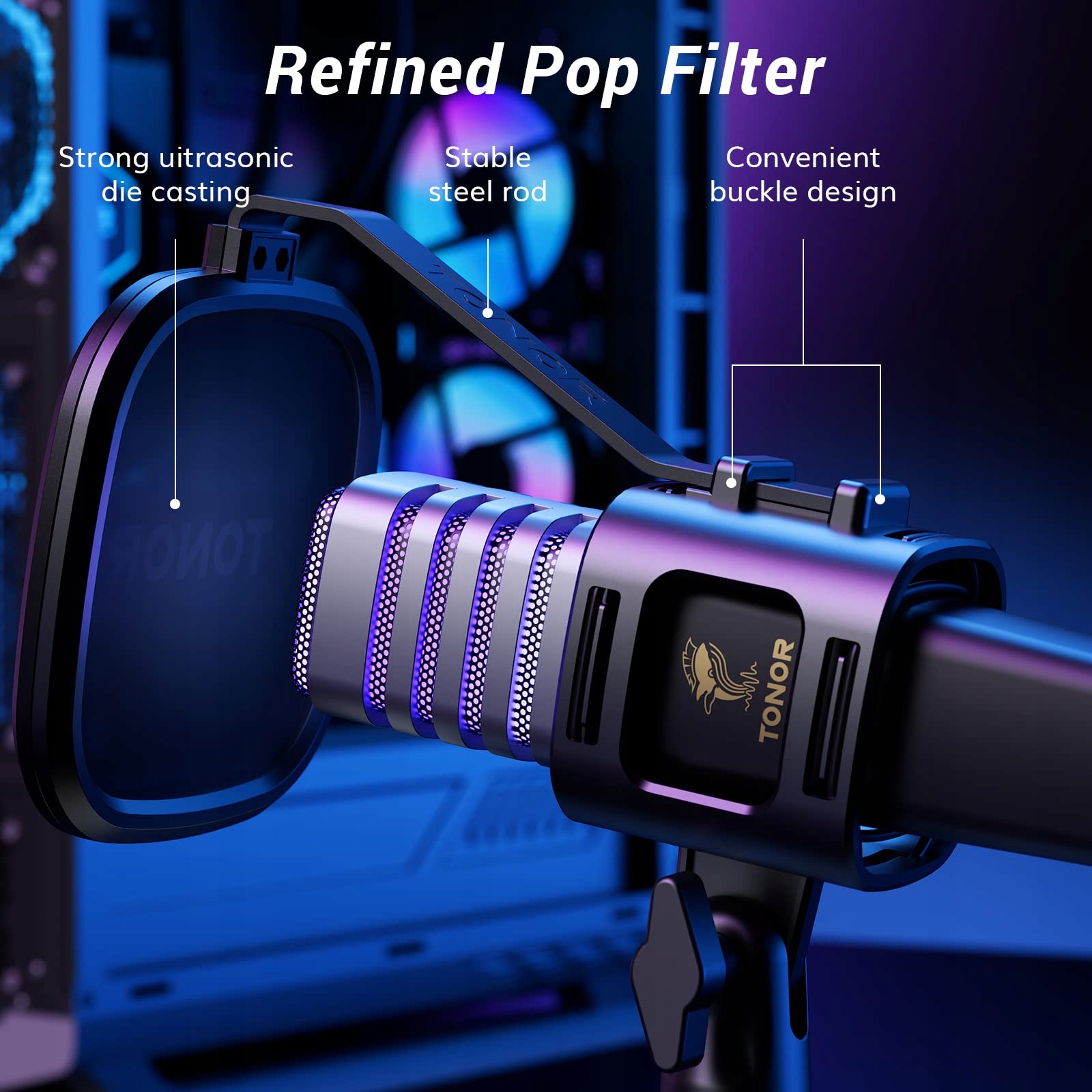 TONOR Gaming USB Mikrofon RGB do Streamingu Podcastów i Gier na PC PS4 PS5 — miniatura 5