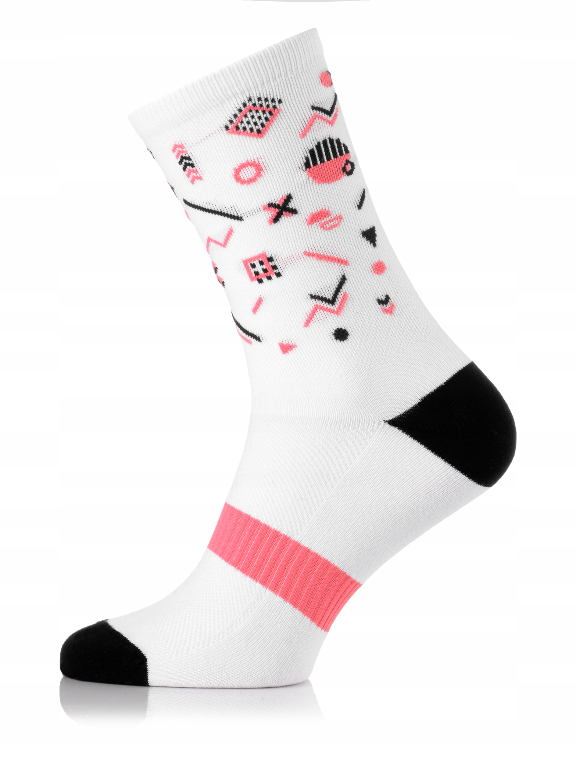 SKARPETKI KOLARSKIE, BIAŁE, WZORKI RÓŻOWE, 38-40 Model WS