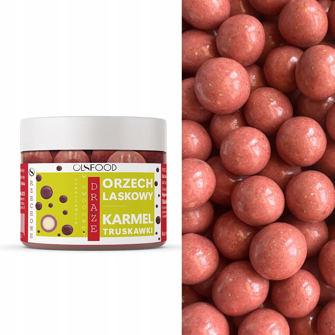 ORZECHY LASKOWE Karmelizowane w truskawkowej CZEKOLADZIE | 190 g | OLSIFOOD