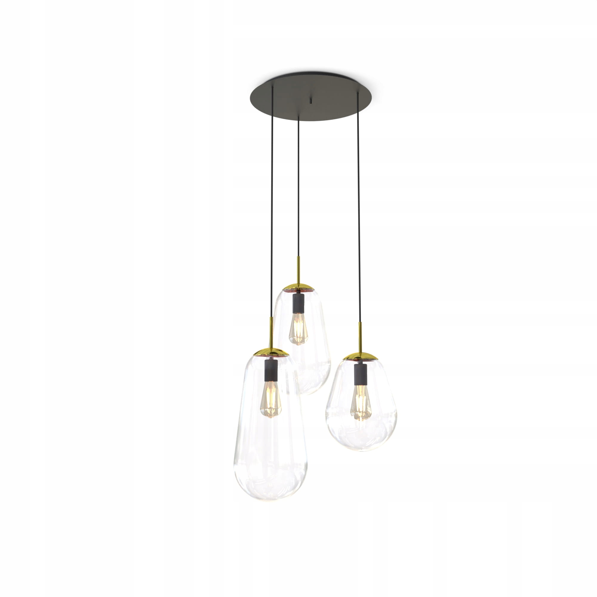 Závěsná lampa trojitá, černá, zlatá, skleněné stínítko Pear Nowodvorski