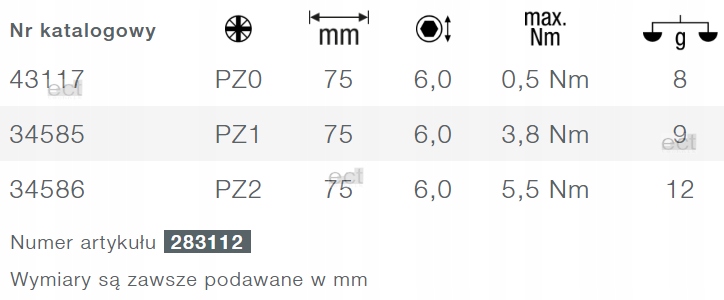 WIHA 34585 BIT slimBit electric POZIDRIV PZ1 Kod producenta 34585