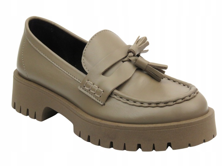 Béžové dámské mokasíny Taupe kožené polobotky na platformě Chebello 36