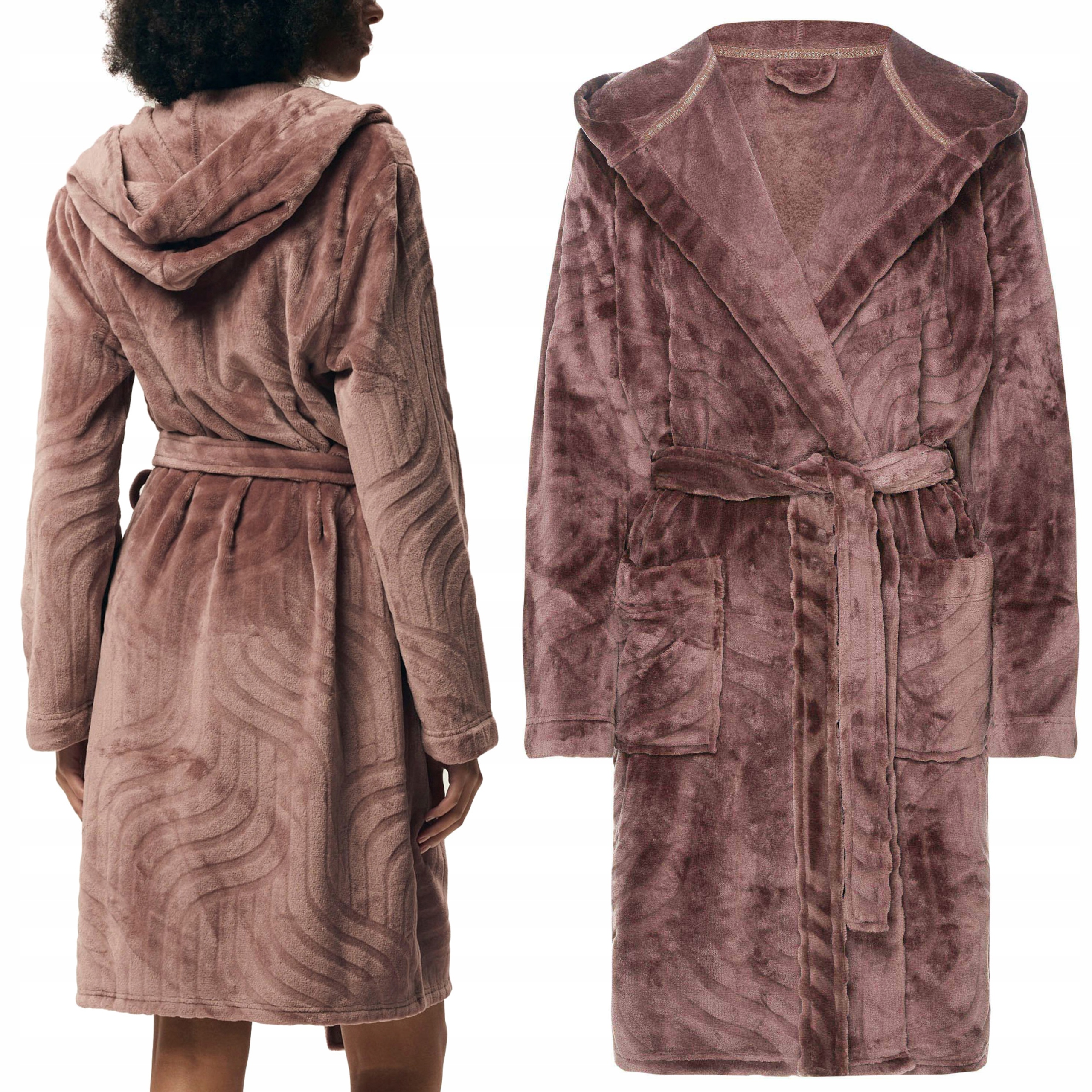 Dámský fleecový župan s kapucí Henderson Pohodlný teplý zavazovací XL/XXL