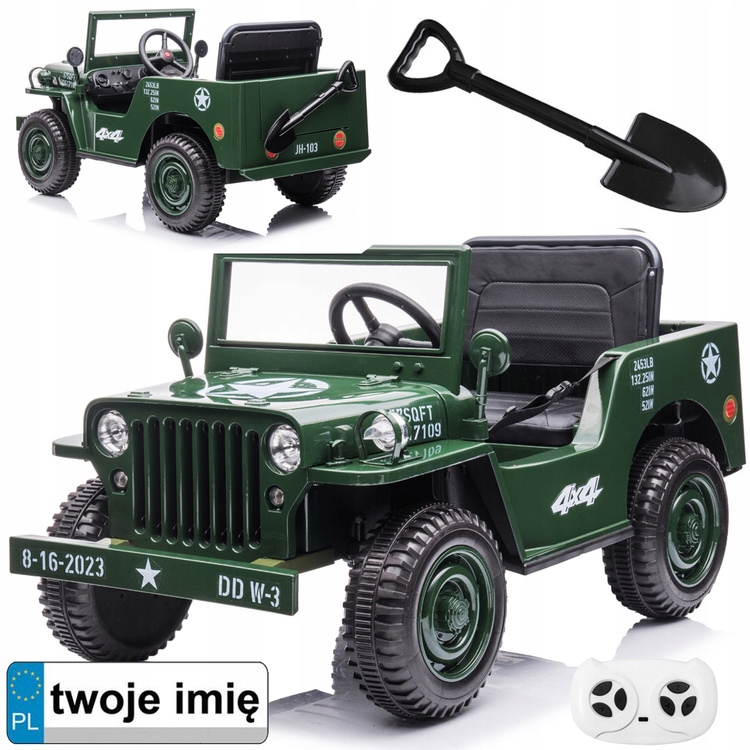 Wojskowe Auto na akumulator Willys pilot PA0263
