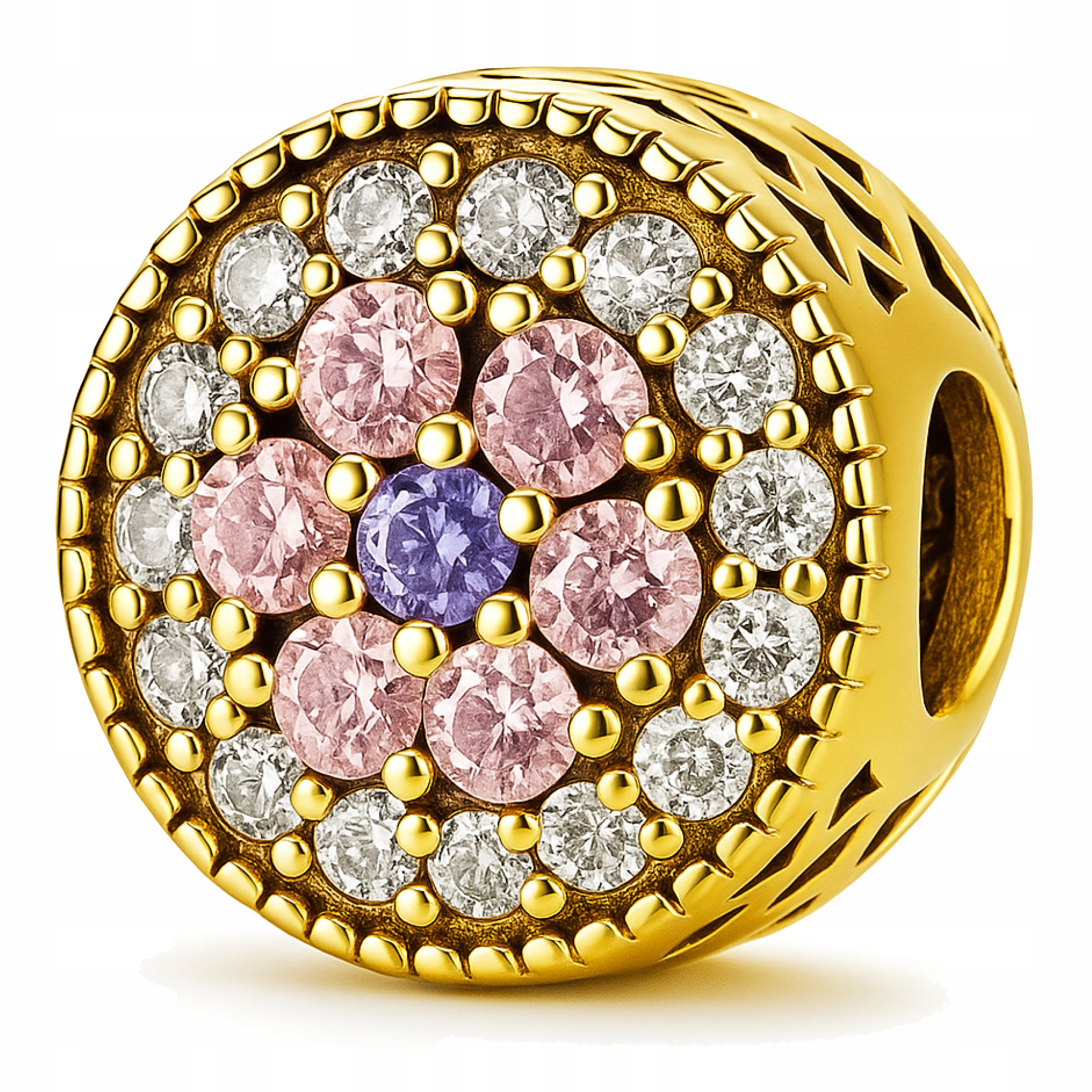 Zlatý přívěsek Barevný květ Maceška Růžové Zirkony Fialové Stříbro 925