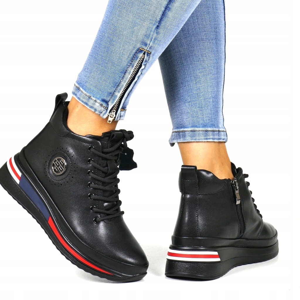 Černé Kožené Kotníkové Boty S Platformou A Zapínáním Na Zip, Pohodlné 3