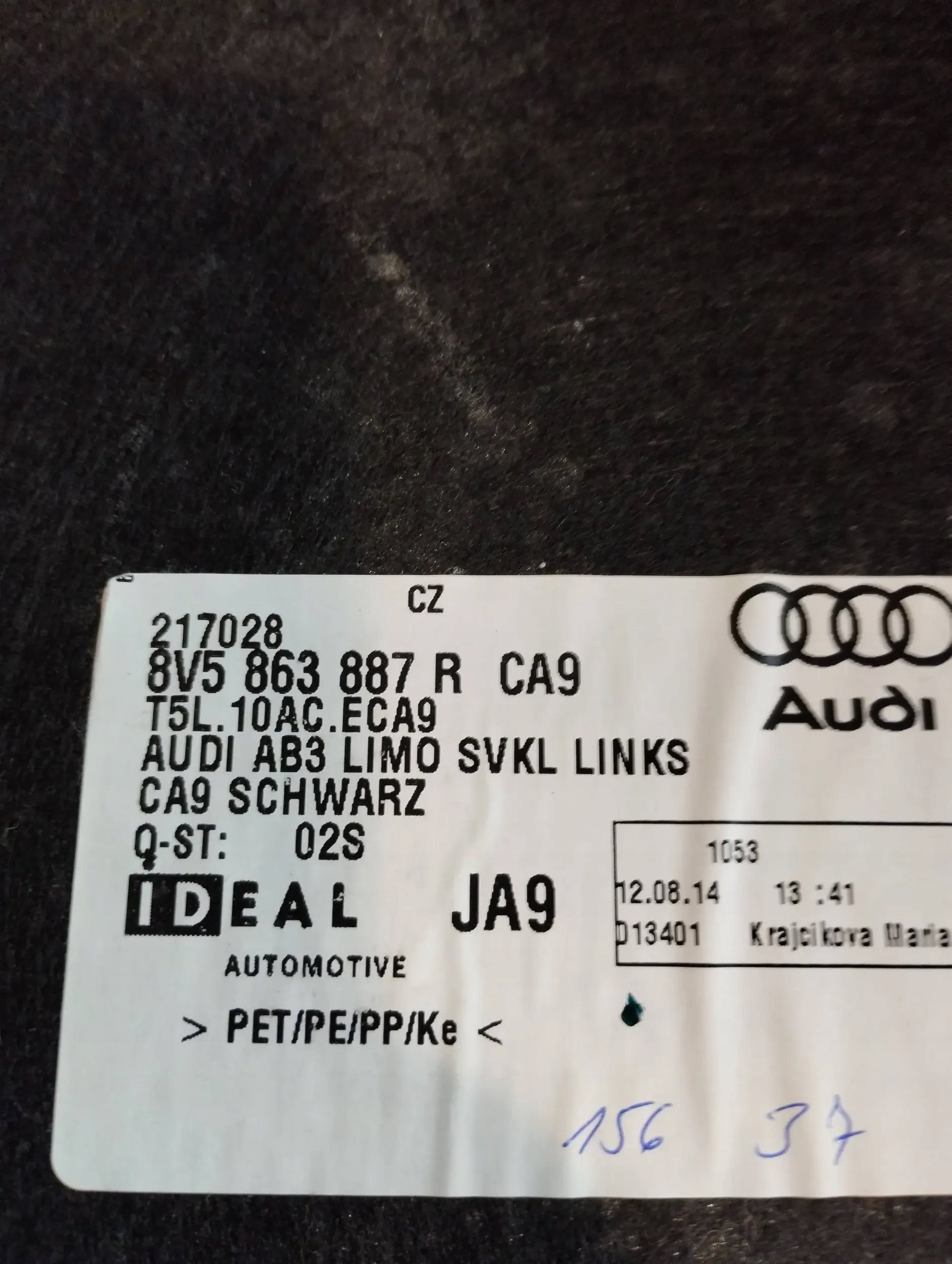 Audi A3 8V sedan boot upholstery left 8V5863887R
