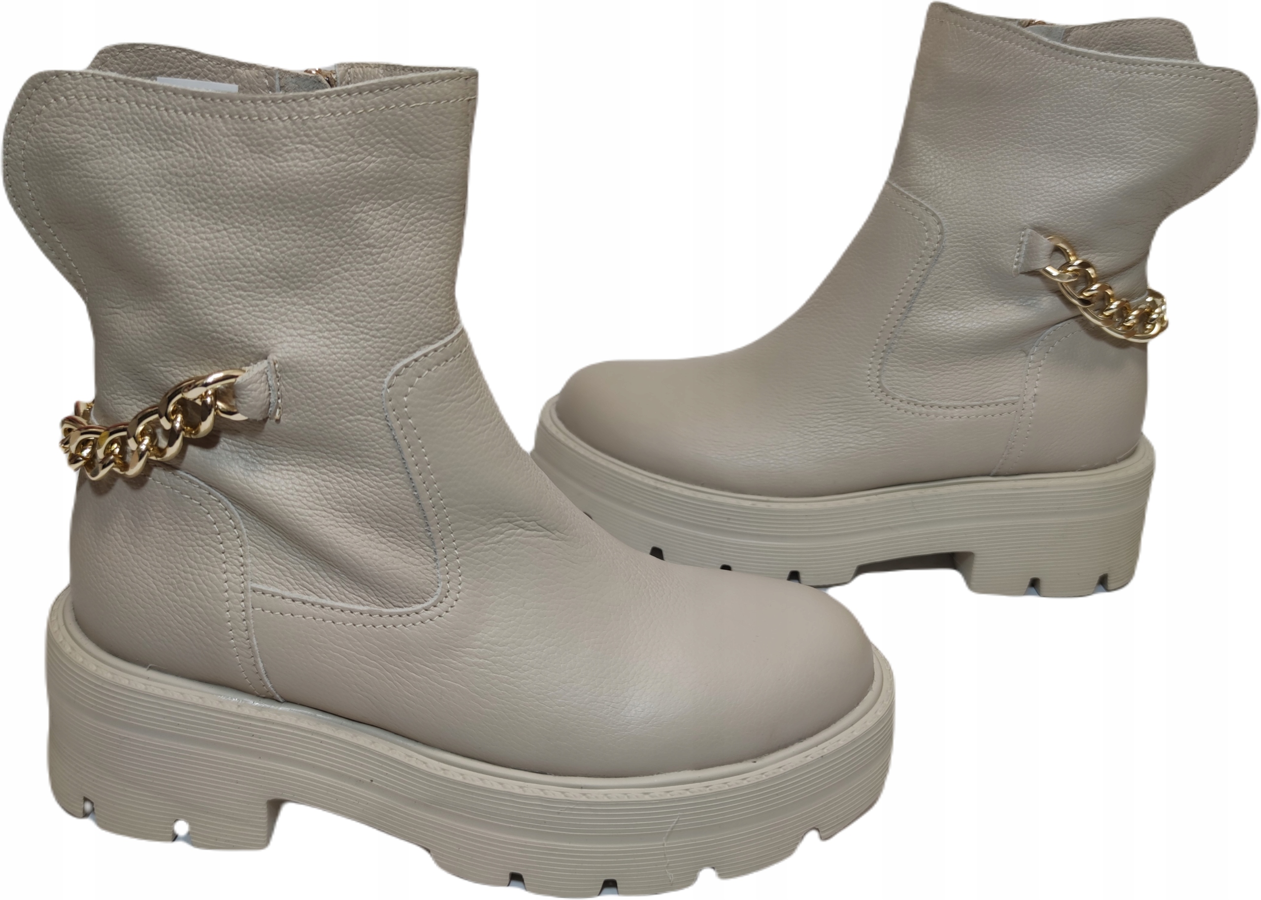 Módní kotníkové boty traper řetěz Bioeco 7663 Béžová r36