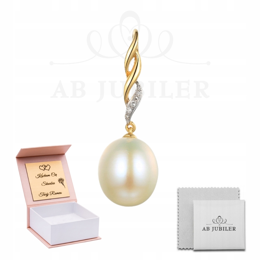 Elegantní Zlatý Přívěsek 585 S Perlou A Diamanty, Elegantní Dárek Gravírování
