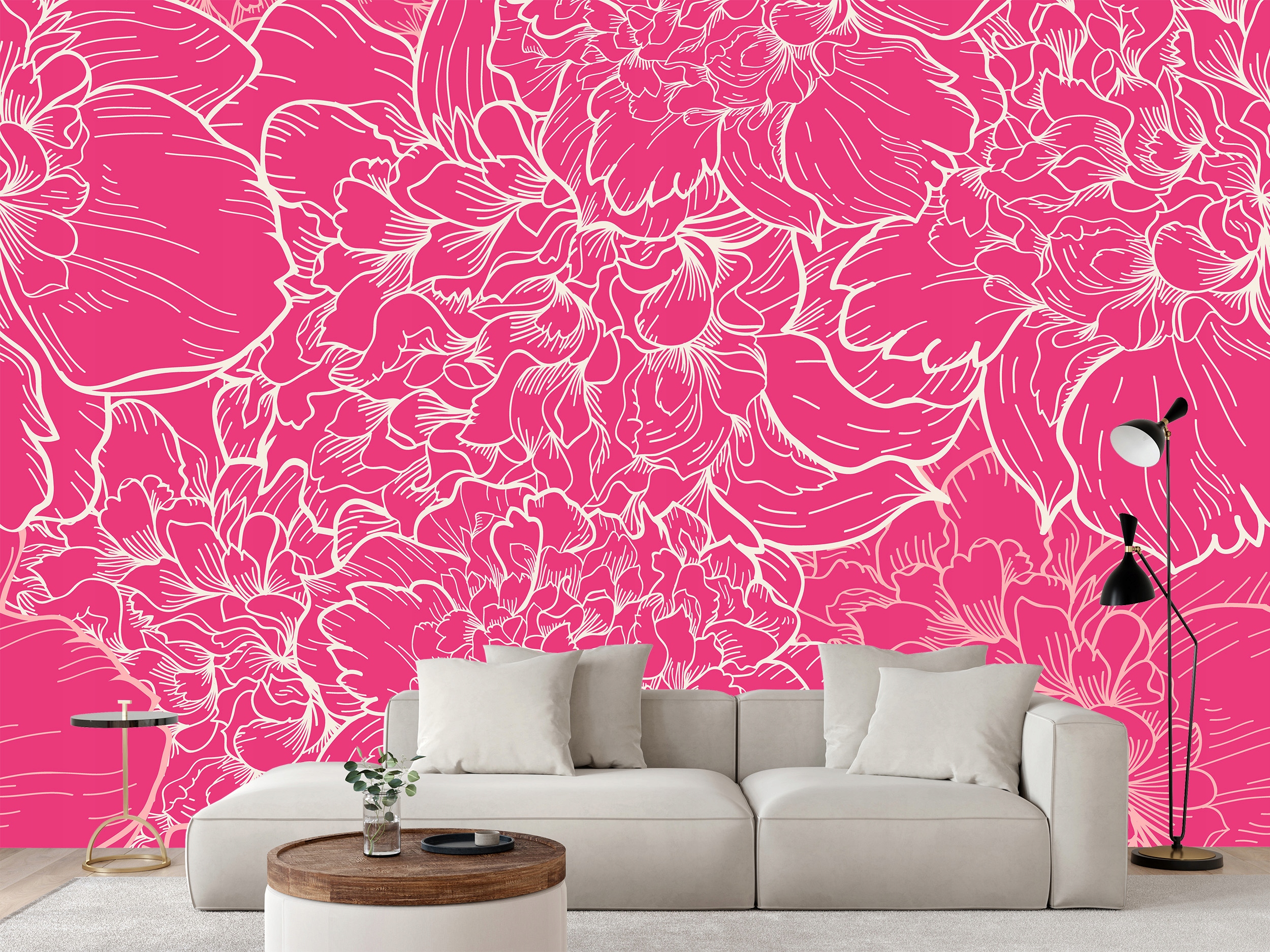 Fototapeta Ilustrace Květiny Pivoňky Na Růžovém Pozadí 450 x 300 cm