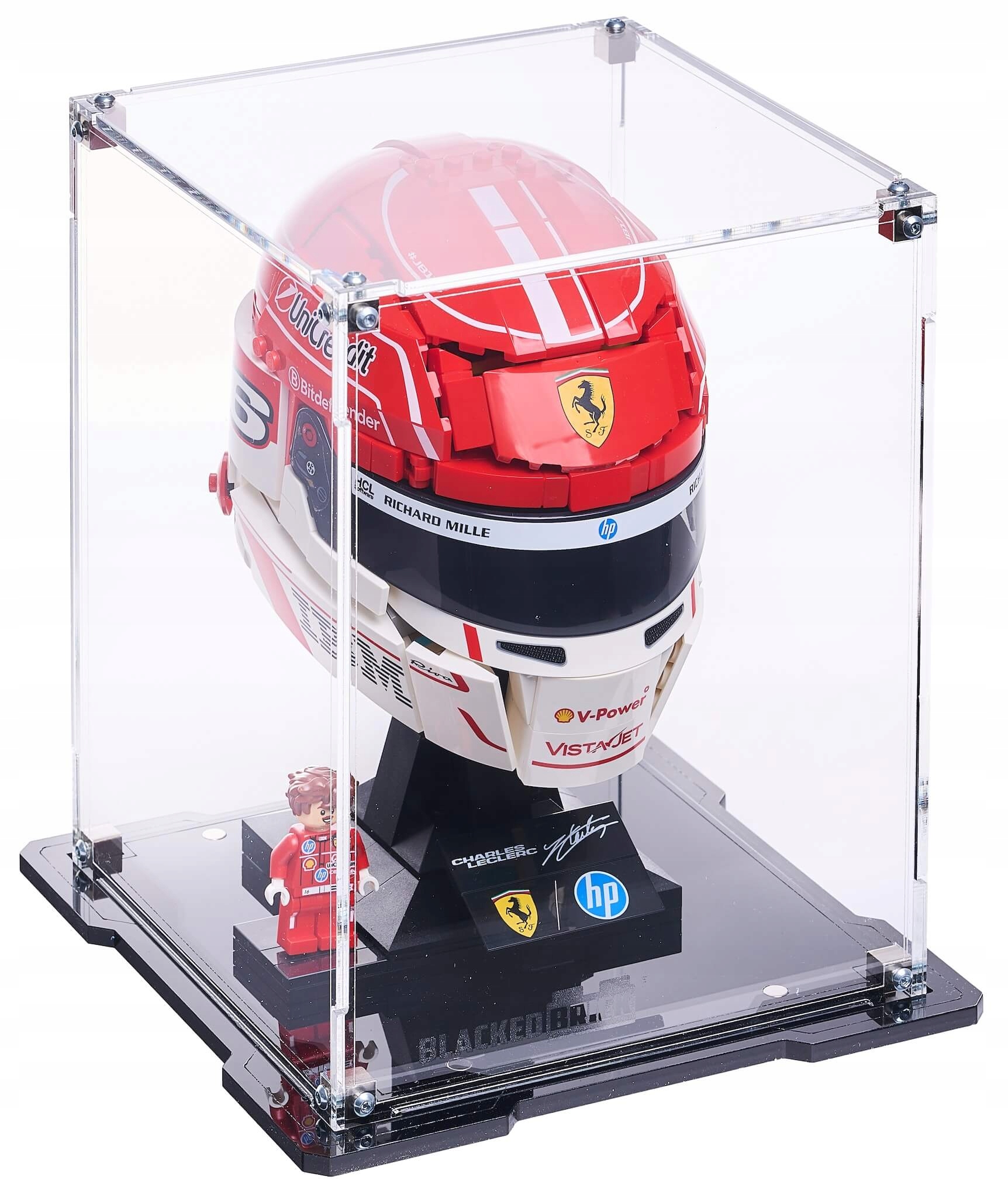 Vitrína Blacked Brick pro Lego 43014 Helma Leclerc Scuderia Ferrari Hp