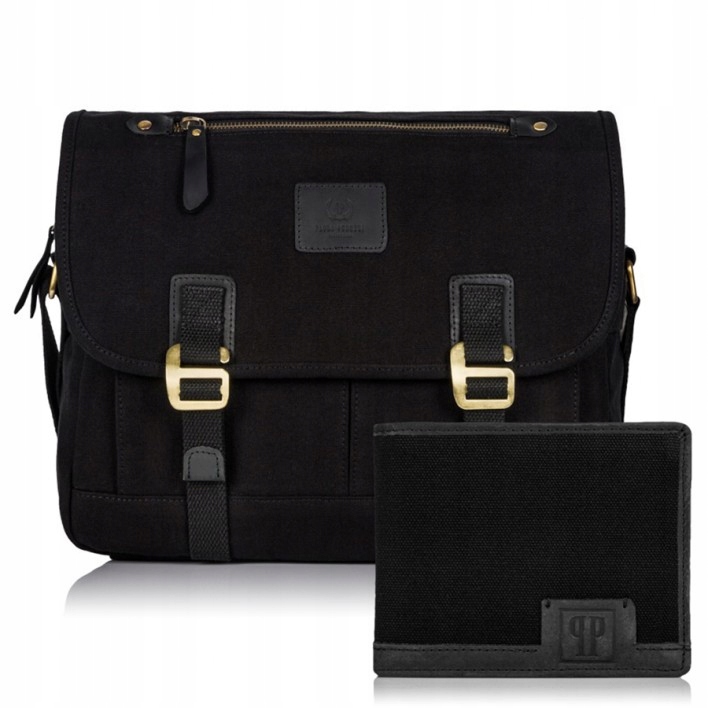 Pánská černá peněženka s Rfid a pánská taška přes rameno A4 dárková sada