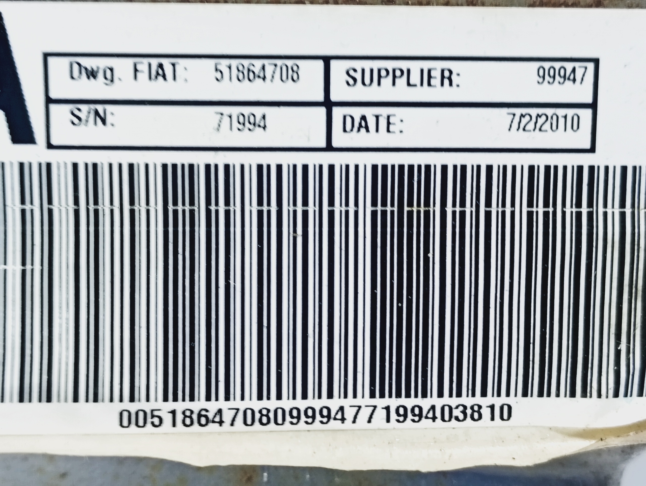 control electrics OE 51864708 Fiat Grande Punto 05-12