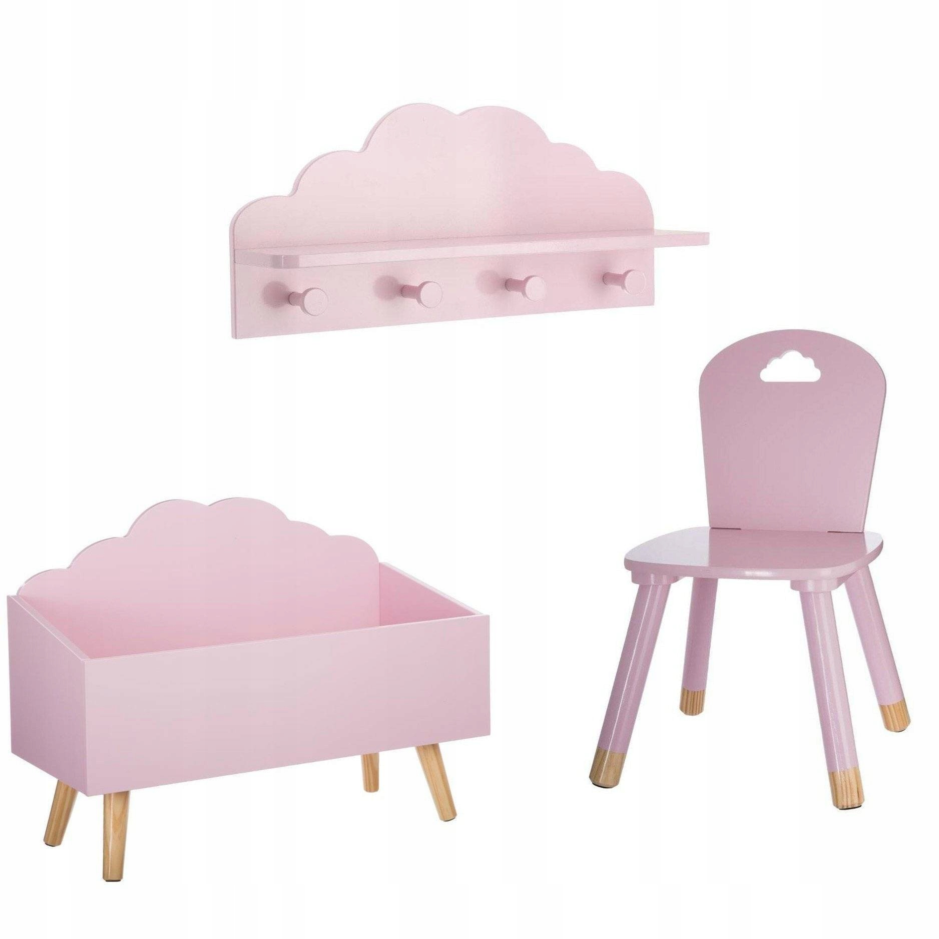 PÓŁKA ŚCIENNA RÓŻOWA CHMURKA + 4 WIESZAKI haczyki Głębokość mebla 22 cm