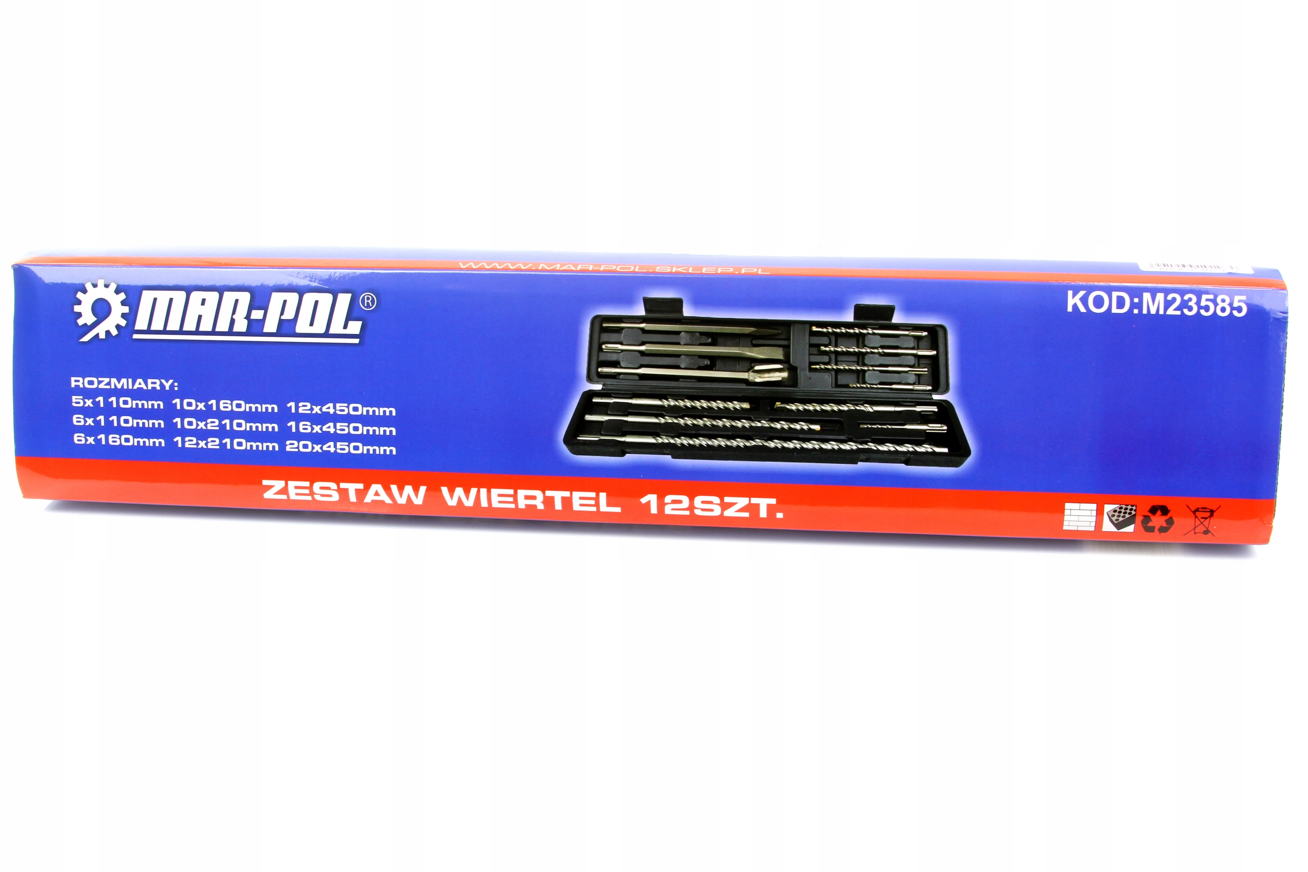 НАБІР СВЕРД SDS+ 12 ШТ S4 9 СВЕРДЛ +3 ЗУБИЛА Тип кріплення SDS-Plus