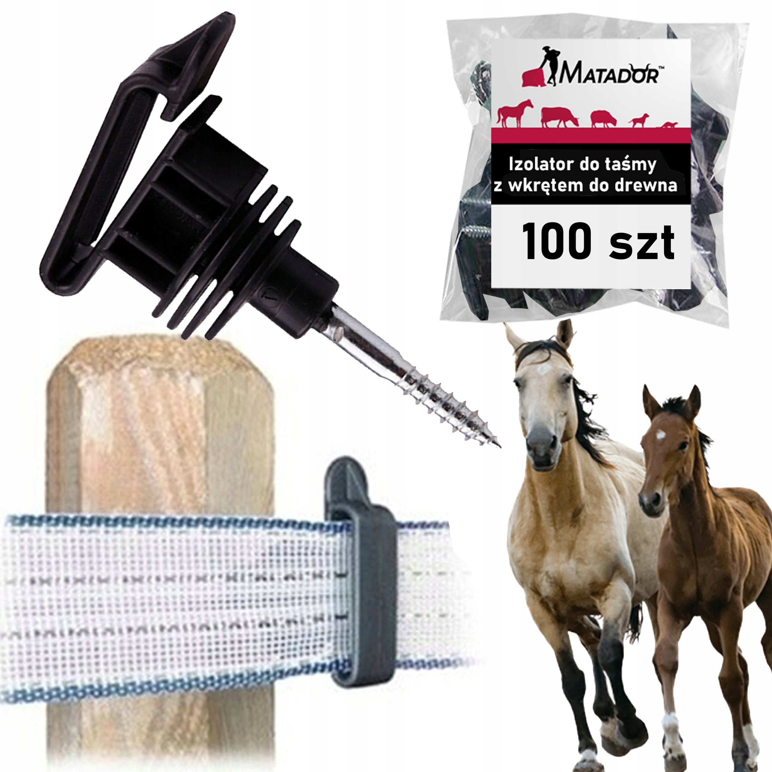 100x Izolator Do Pastucha Taśmy 40mm 20mm Uniwersalny Izolatory Z Wkrętem