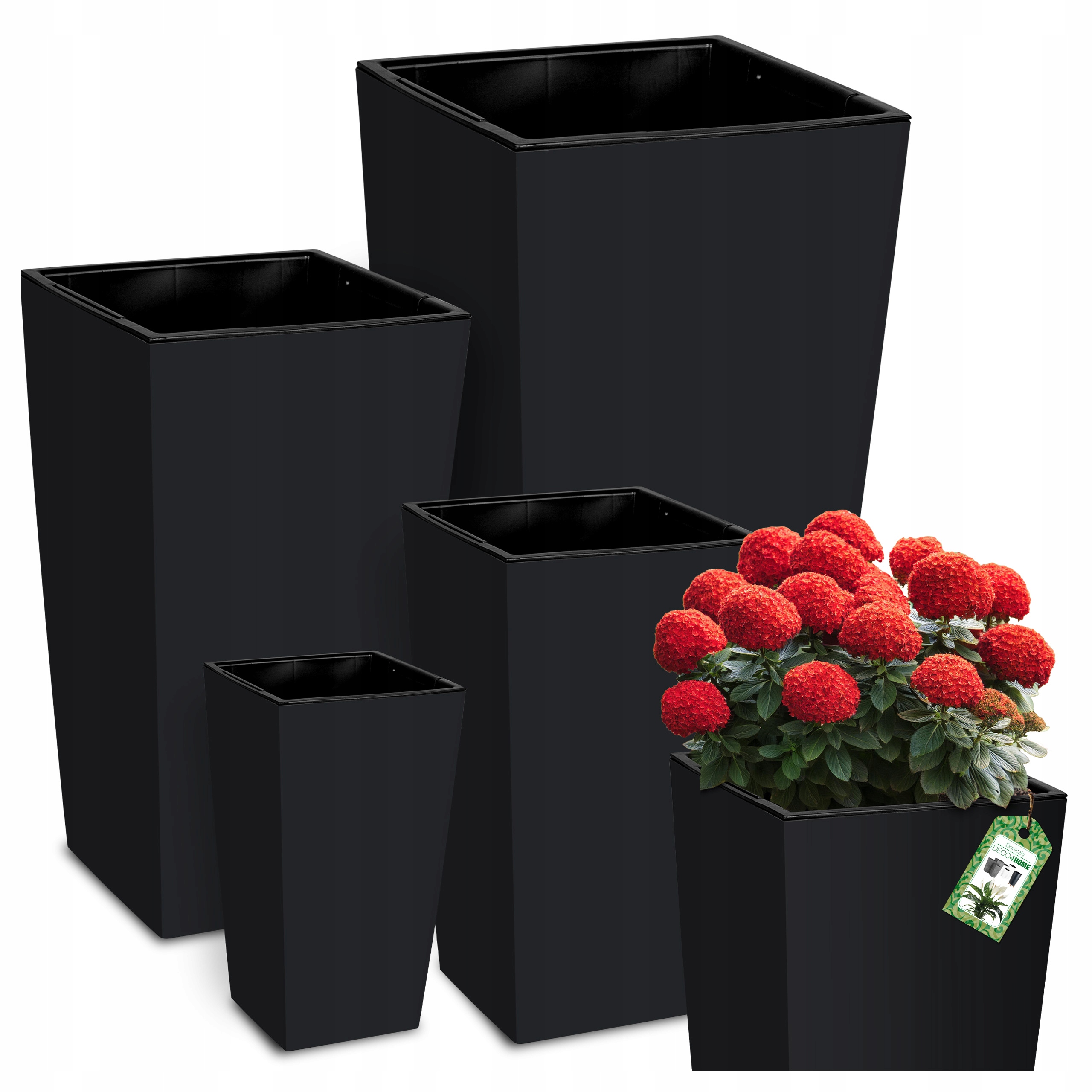 Zestaw 4X Doniczki Donice Antracyt Mat Ogrodowe Kwietnik Stojący Z Wkładami