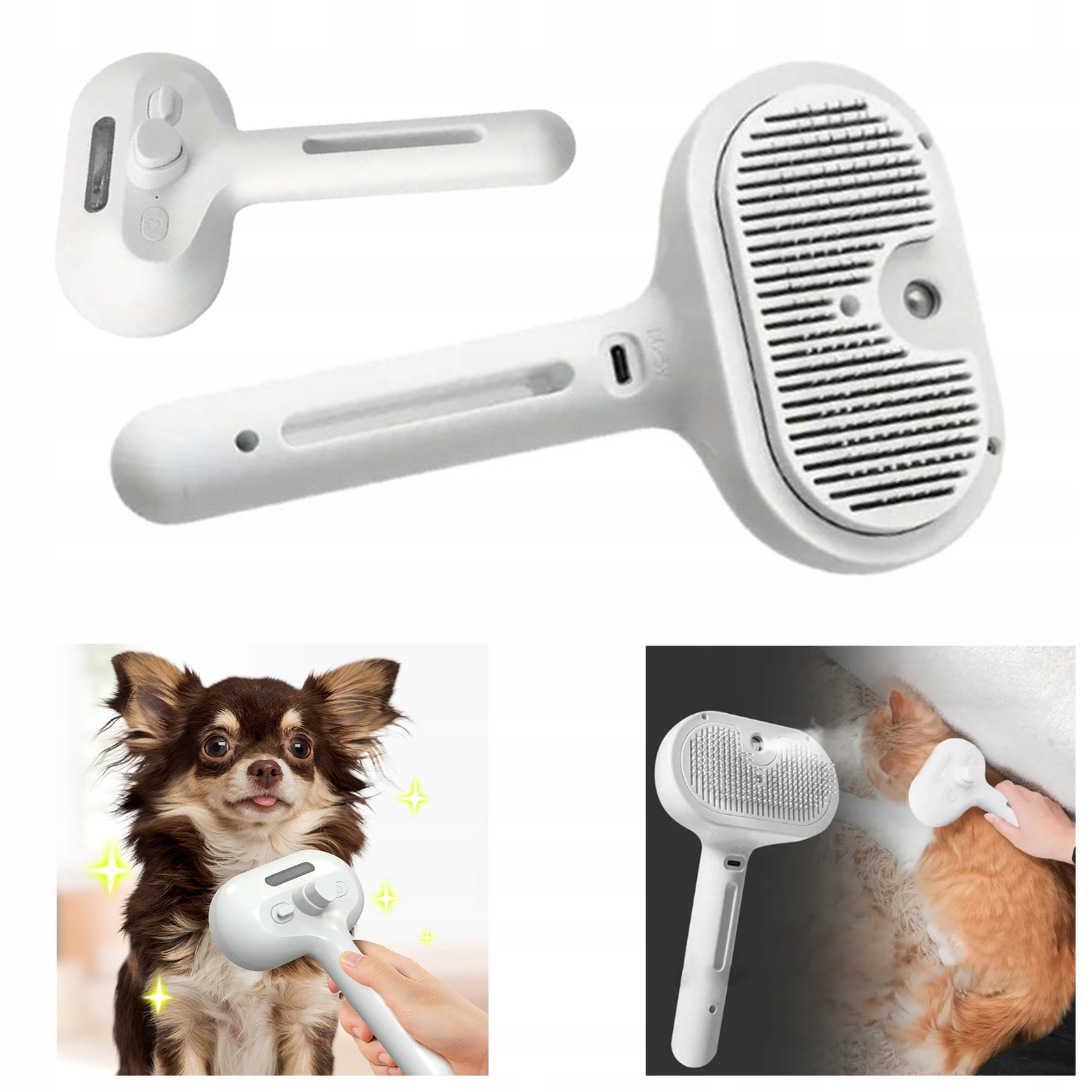 Levně Samočisticí Elektrický Parní Kartáč Na Psí A Kočičí Chrumky 3V1 Bílý