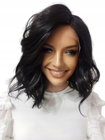 Paruka Aubrey lace 2 bob vlny bez ofiny černá perla