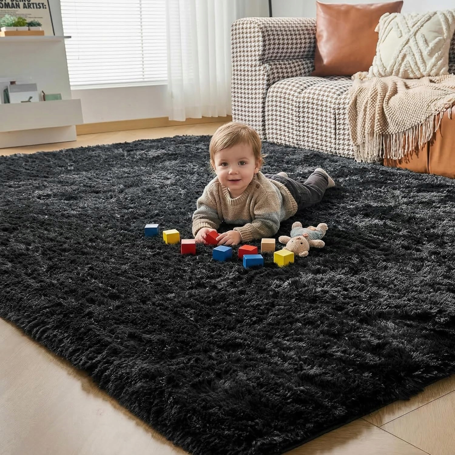 Moderný Koberec Puffy 120x180 Čierny Polyester