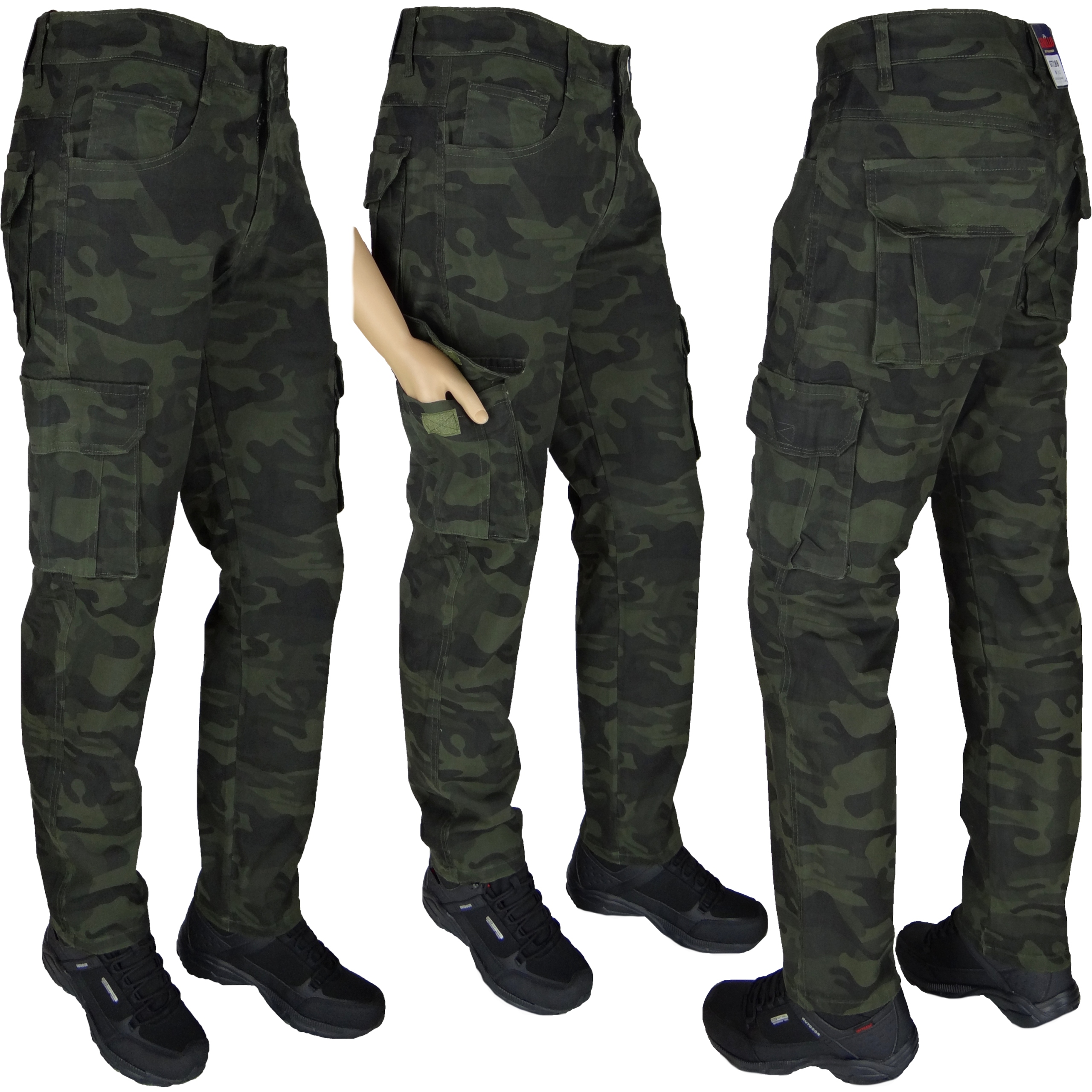 Spodnie Bojówki Gml 36 Moro Ciemno Zielone Stretch Kieszenie