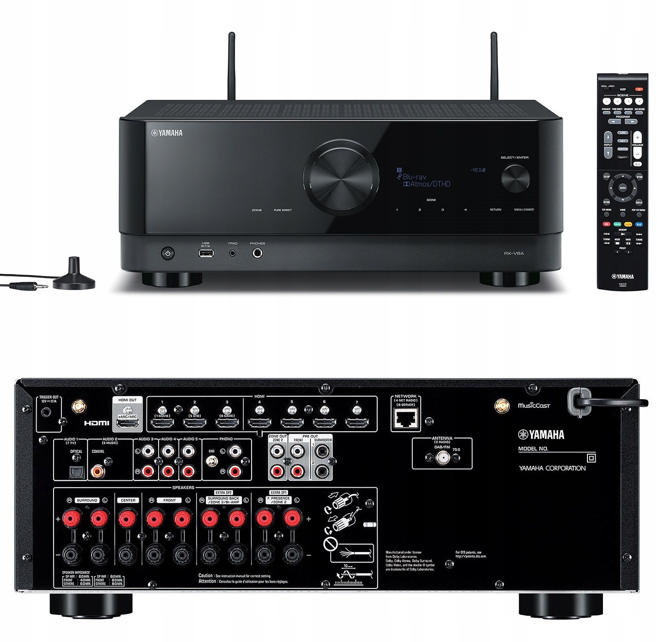 YAMAHA RX-V6A Amplituner kina domowego 7.2 8K MusicCast Bluetooth WiFi System dźwięku 7.2