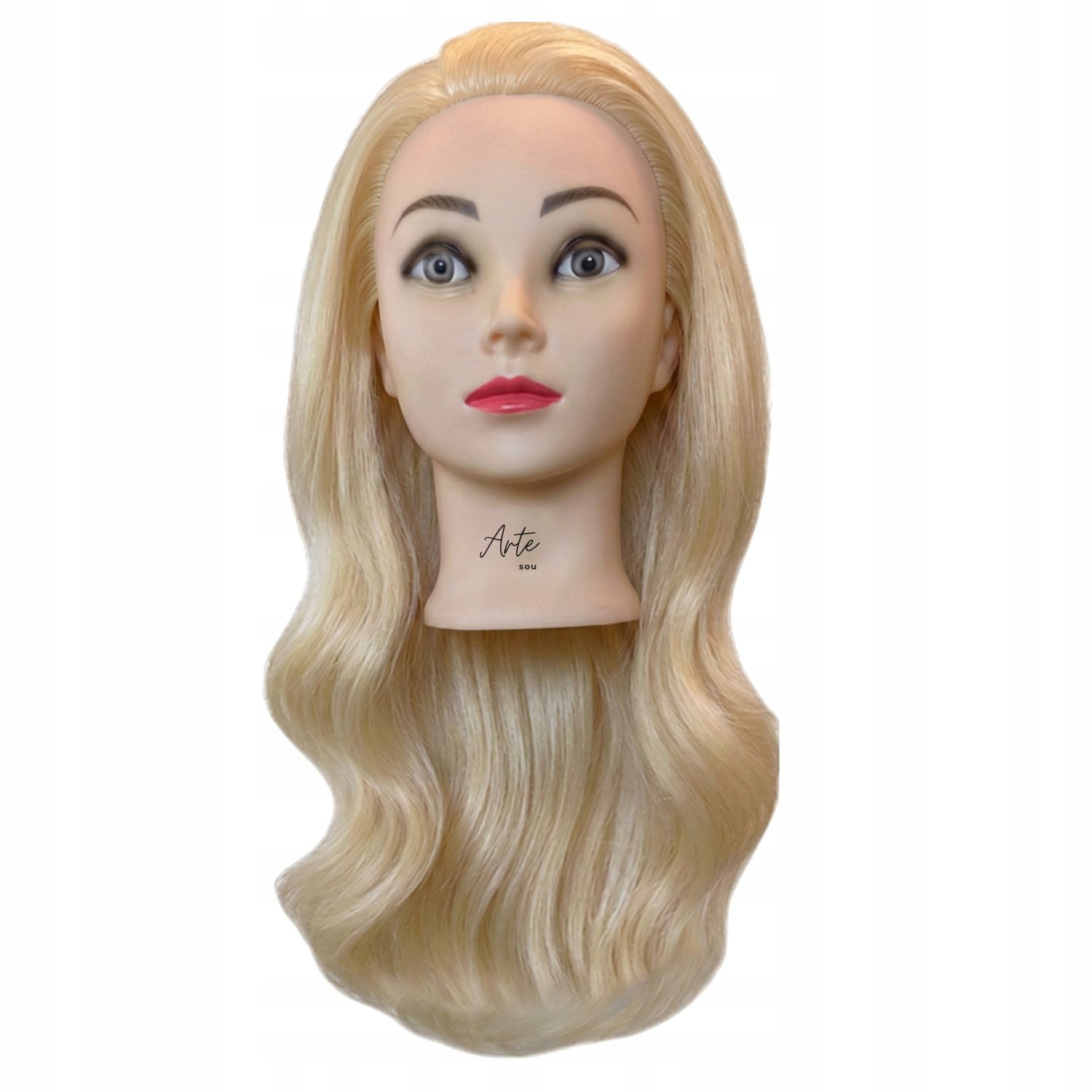 Tréninková kadeřnická hlava Agnes 55 cm – přírodní vlas 100% blond stat