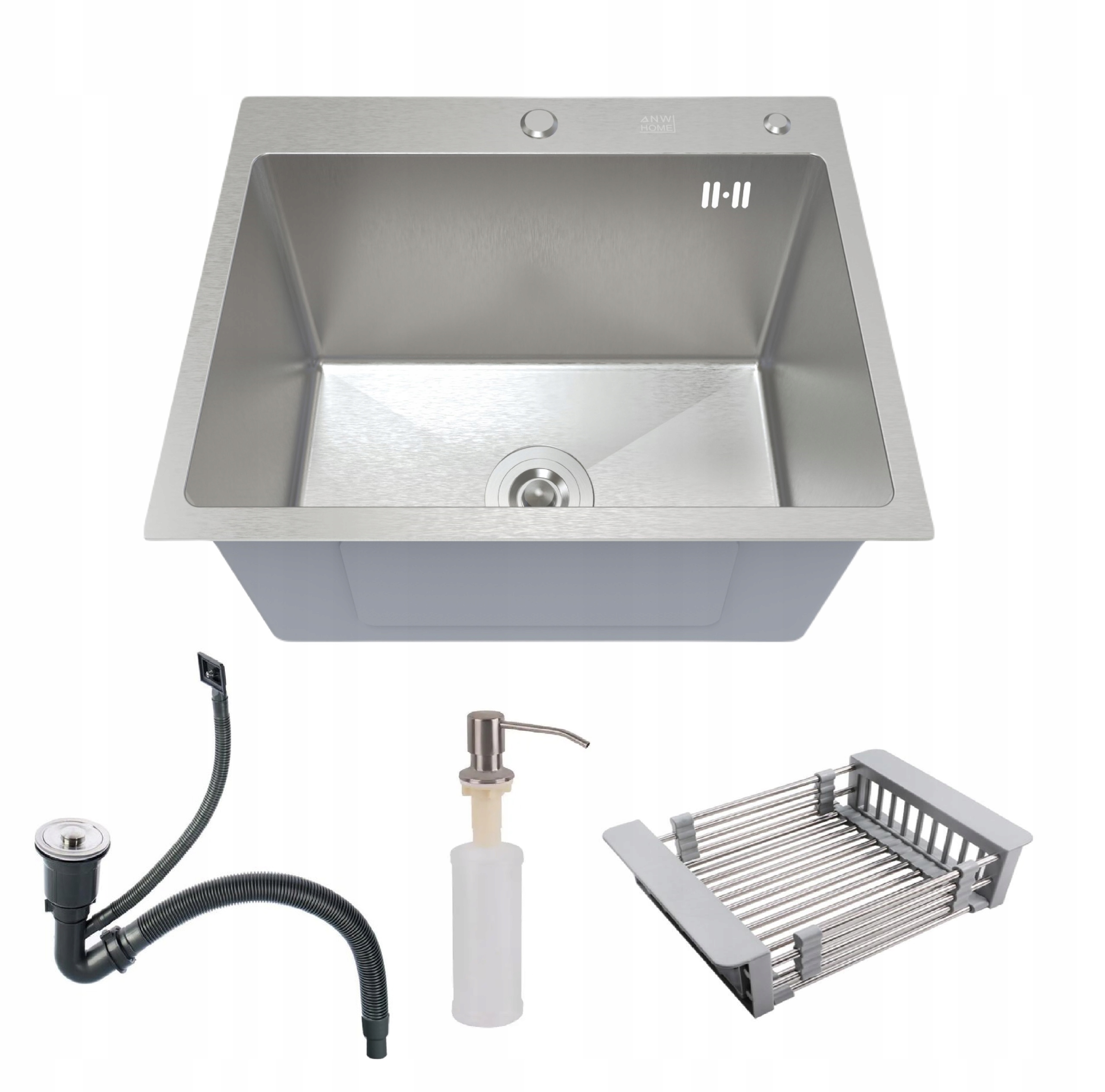 

Zlewozmywak 60x45 Satyna Inox+Dozownik+Ociekarka