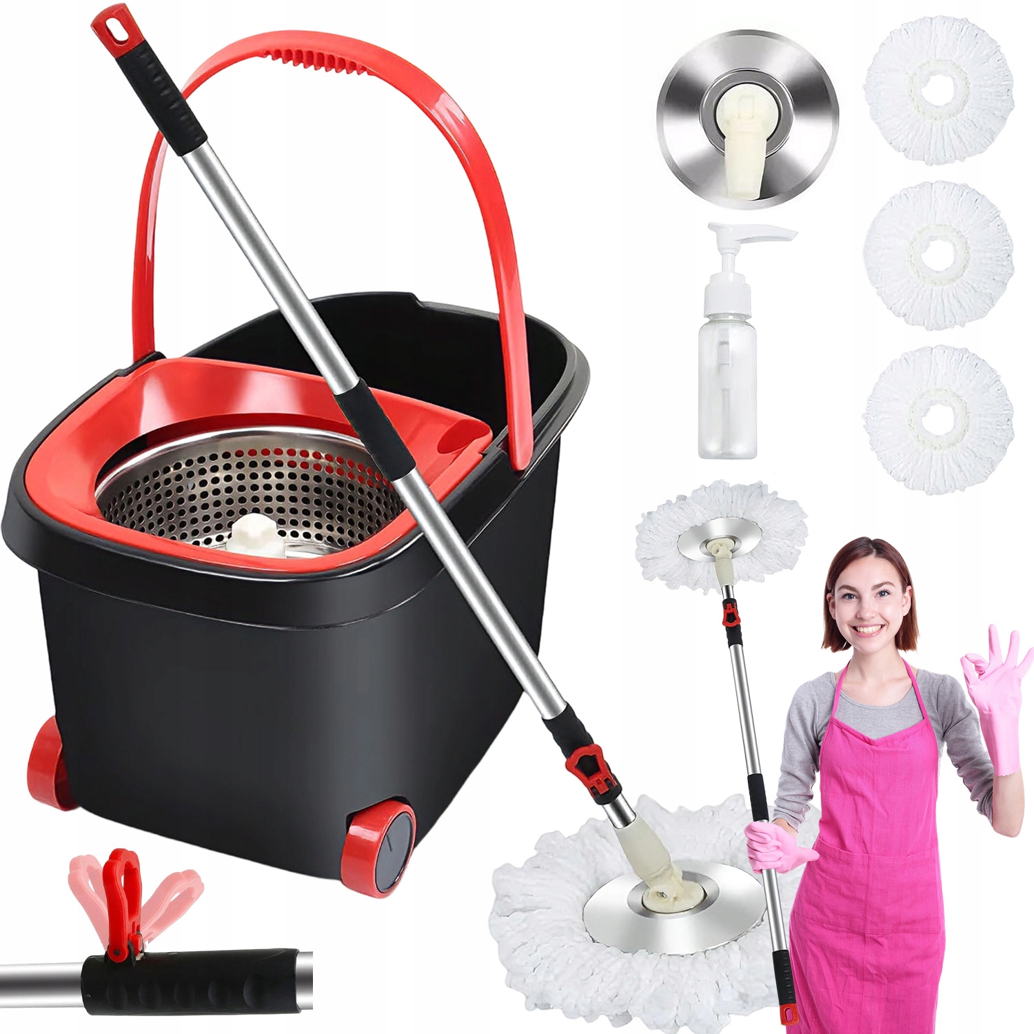 Levně Rotační Mop S Ocelovým Košem A Nastavitelnou Délkou Rukojeti 7.5 L