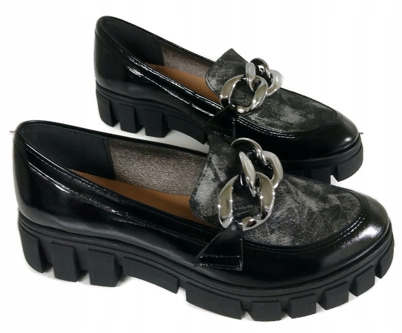 UNI-870 STYLOWE MOKASYNY Z ŁAŃCUCHEM SKÓRA NAT 39