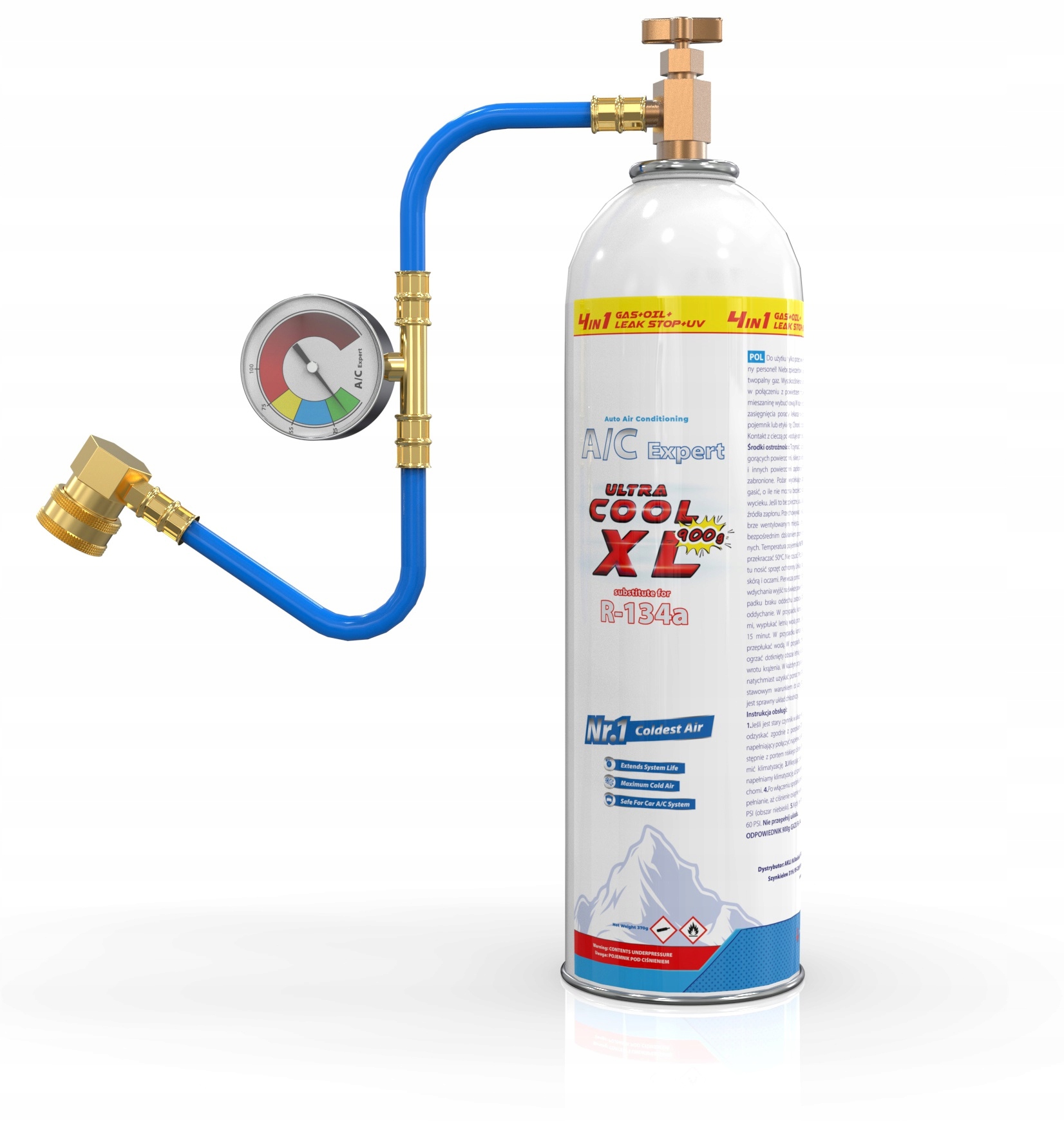 Sada XL 4v1 plyn, olej, Uv těsnění pro plnění klimatizace R134a