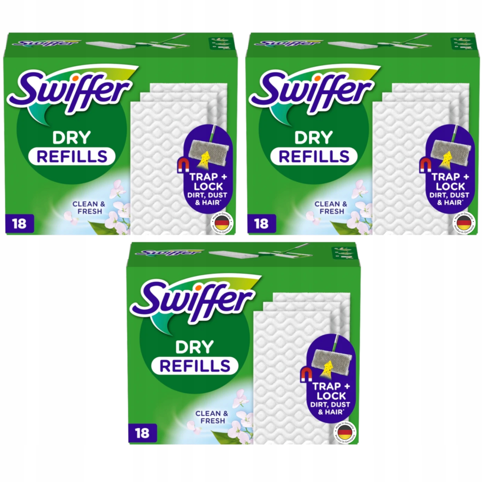 3x Suché ubrousky Swiffer Náhradní náplň do mopu 18ks