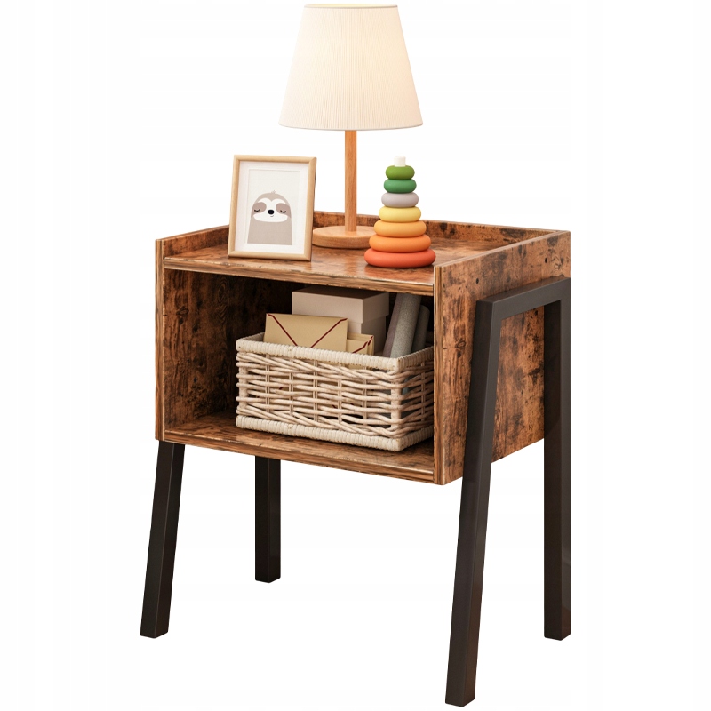 SZAFKA NOCNA LOFT STOLIK RUSTYKALNY PÓŁKA DREWNIANA INDUSTRIALNA 43,5 CM