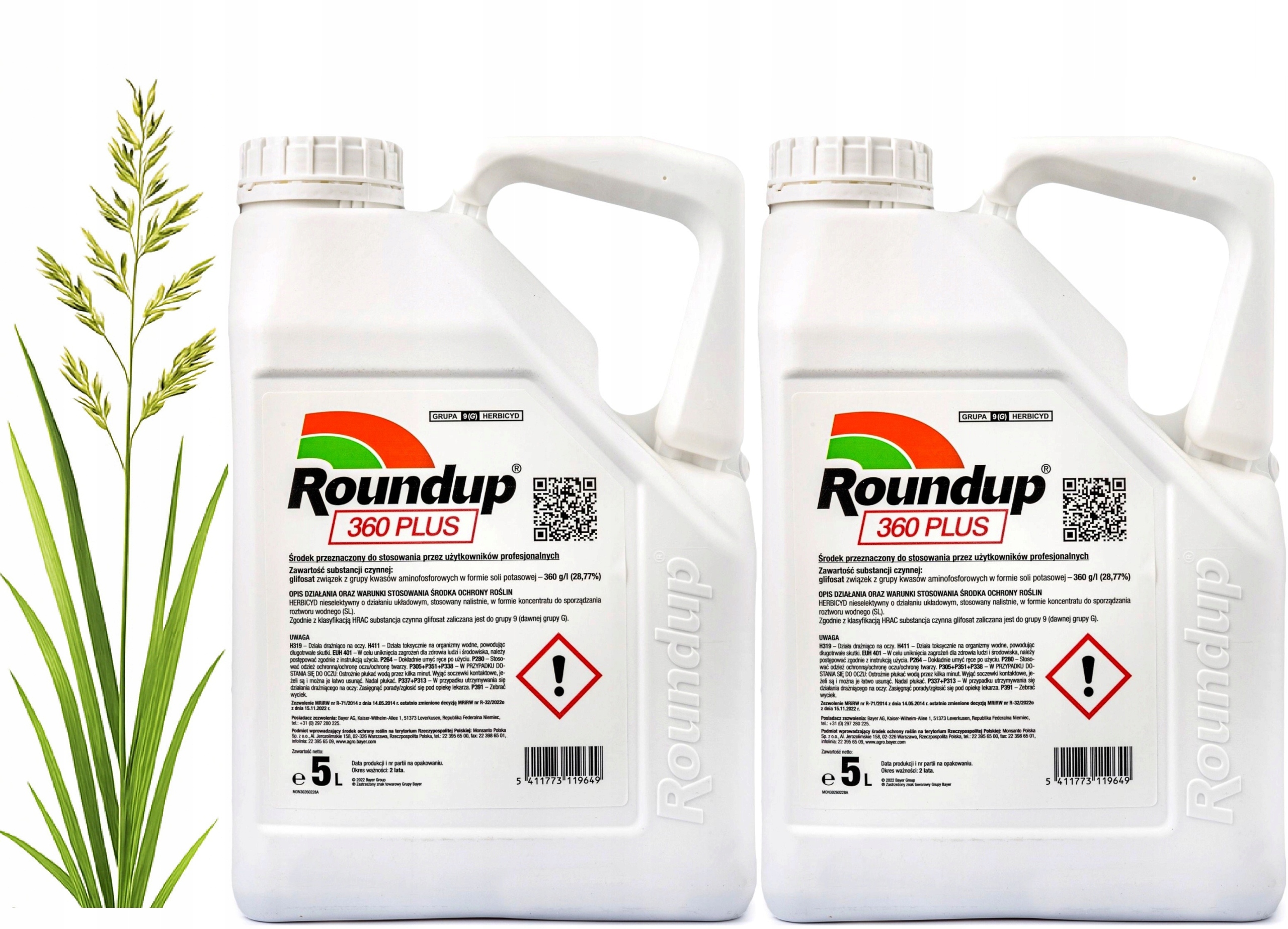 Roundup 360 Sl Plus 2x5L Bayer Randap glifosat, na wszystkie chwasty, perz