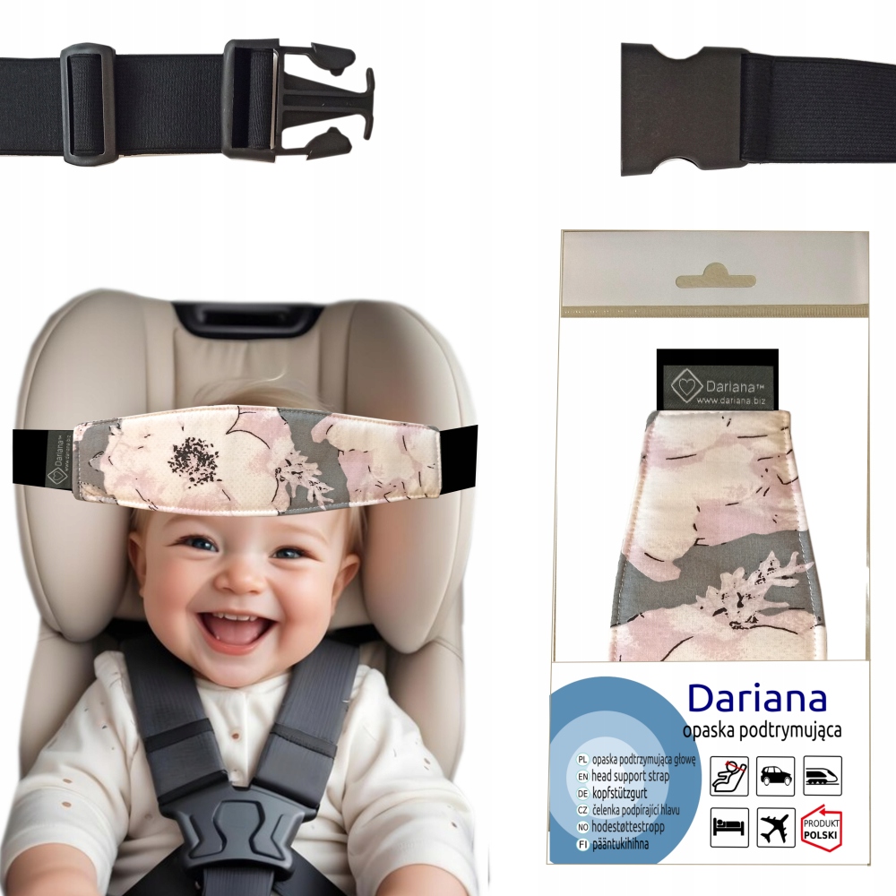 Polska opaska pas podtrzymujący głowę dziecka regulowany do fotelika Peonia