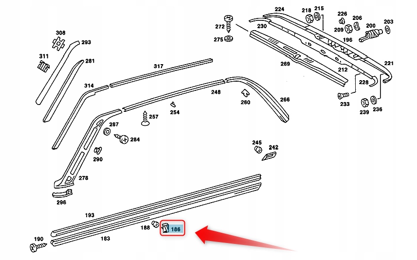 KLIPS SPINKA LISTWY PROGROWEJ MERCEDES W116 Numer katalogowy części A0009887881