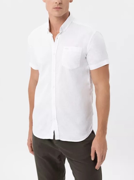 Pánská Košile S Krátkým Rukávem Casual Bílá S Lnem Volcano C-nil XXL