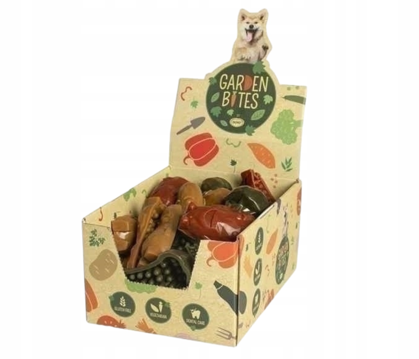 Levně Garden Bites Veggie Friends L Veganské pamlsky pro psa 11 cm (6 ks)