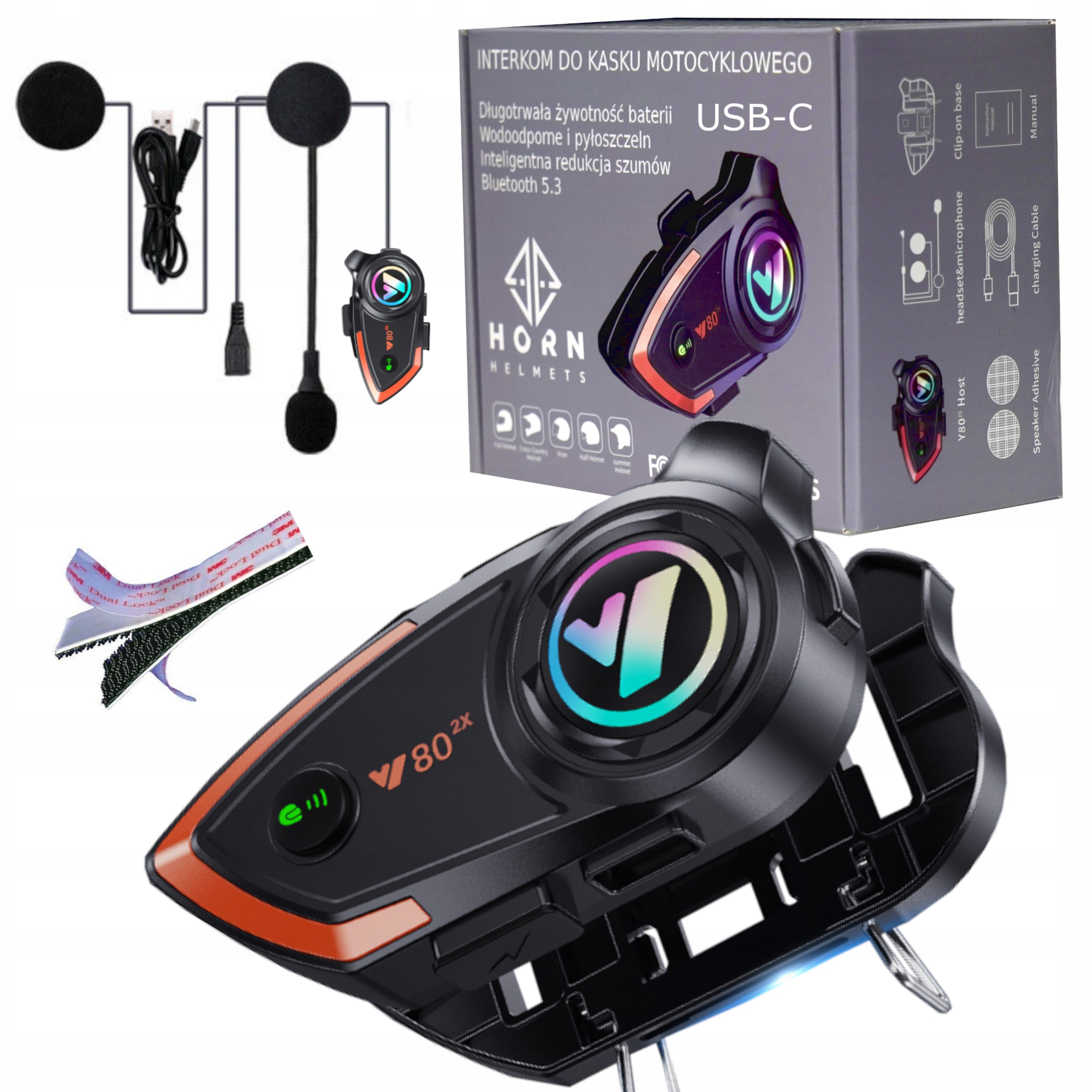 Horn VI80 motocyklový interkom Bt 5.3 Pl Usb-c asistent Jednoduchá montáž 1000M