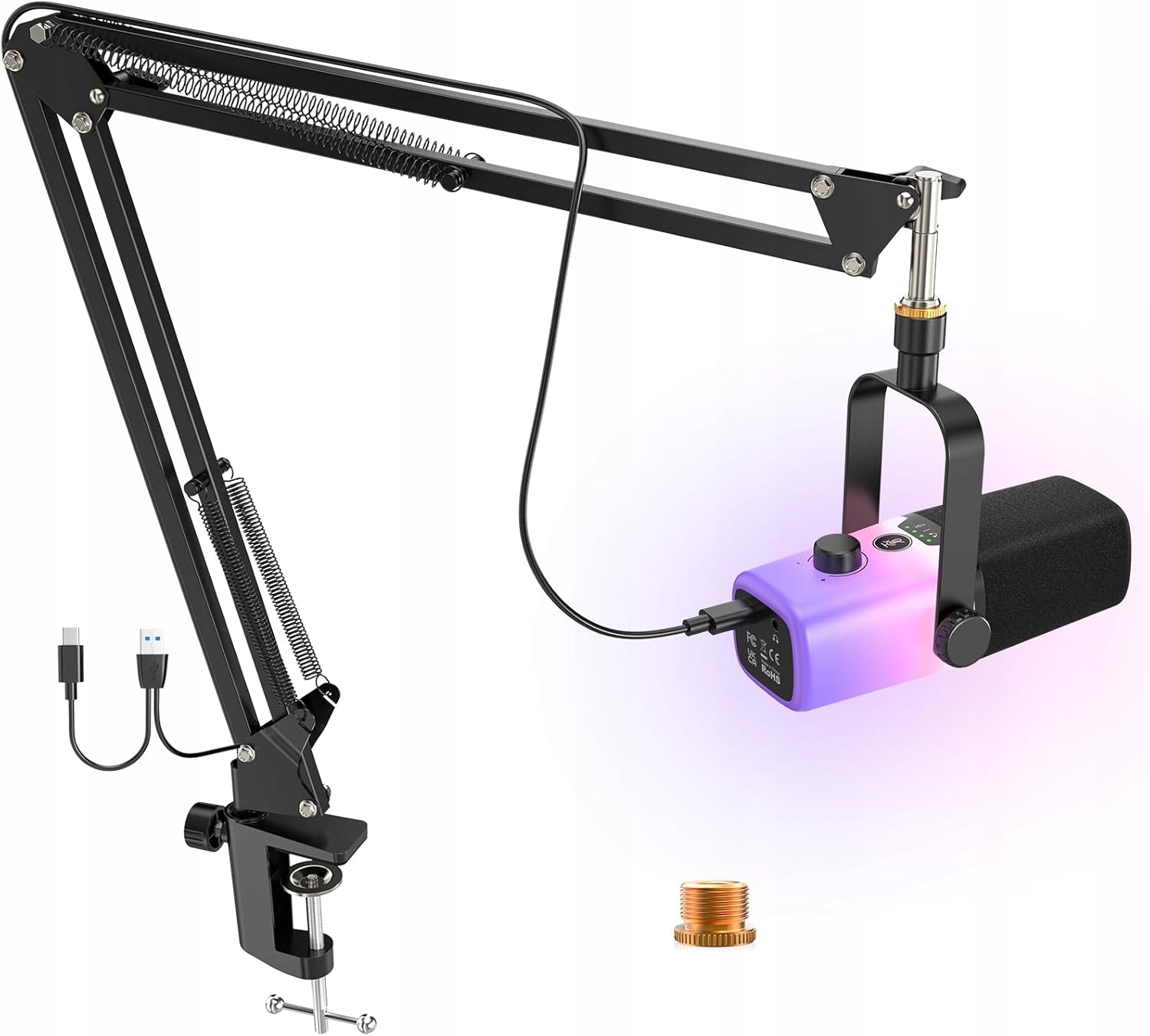 ZealSound Kardioidní kapacitní mikrofon Rgb Usb sada Stojan Černý