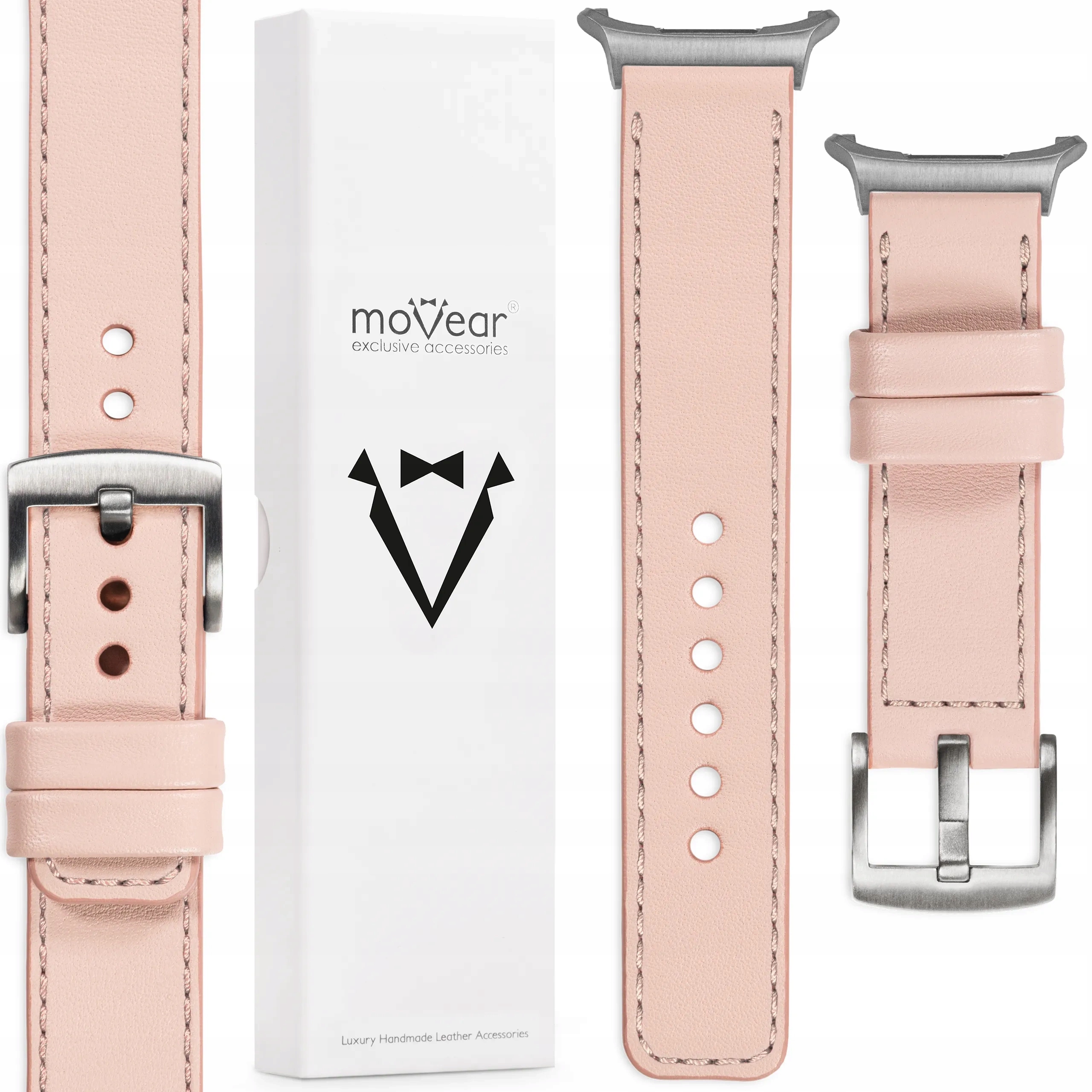 Kožený řemínek Růžový v tělové barvě pro Samsung Galaxy Watch Ultra 22 mm Movear