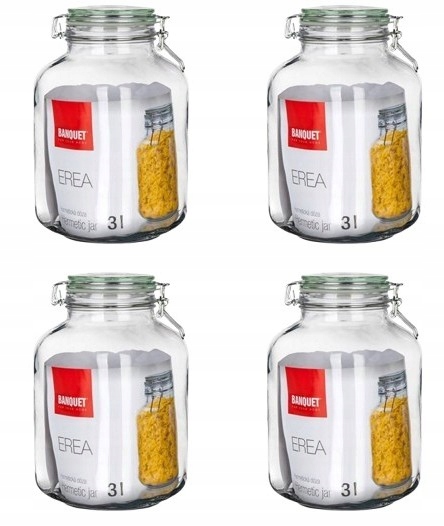 4 x Skleněná Zavařovací Sklenice s hermetickým klipem na zavařeniny, okurky, zelí 3 L