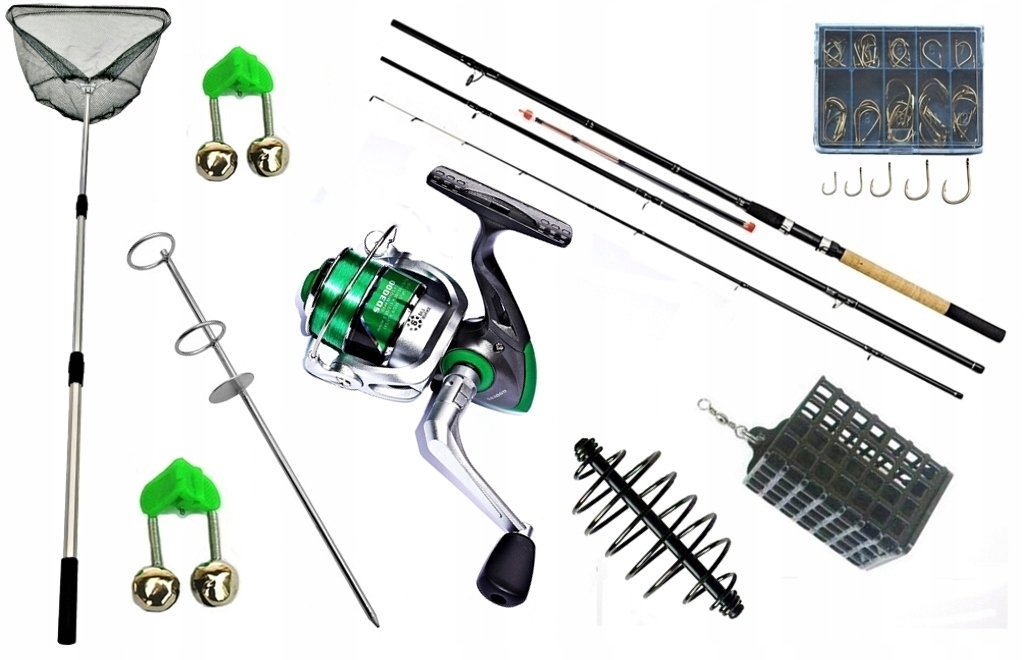 Zestaw Wędkarski Wędka 330cm Kołowrotek SD3000 Green Podbierak Nr 188