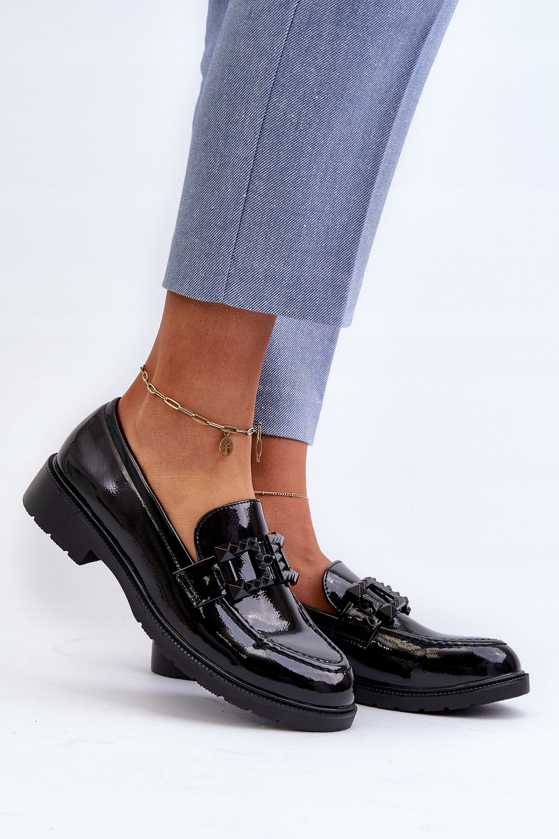 MOKASYNY DAMSKIE LAKIEROWANE Z OZDOBĄ S.BARSKI HY371A CZARNE 41 Rozmiar 41