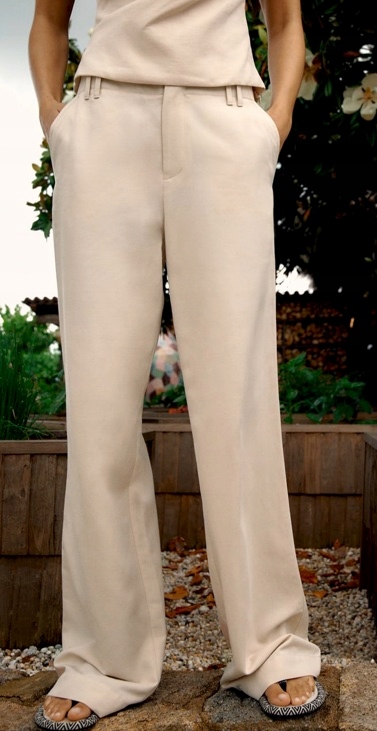 SPODNIE Z TKANINY Z DOMIESZKĄ LNU O KROJU FULL LENGTH ZARA Rozmiar S