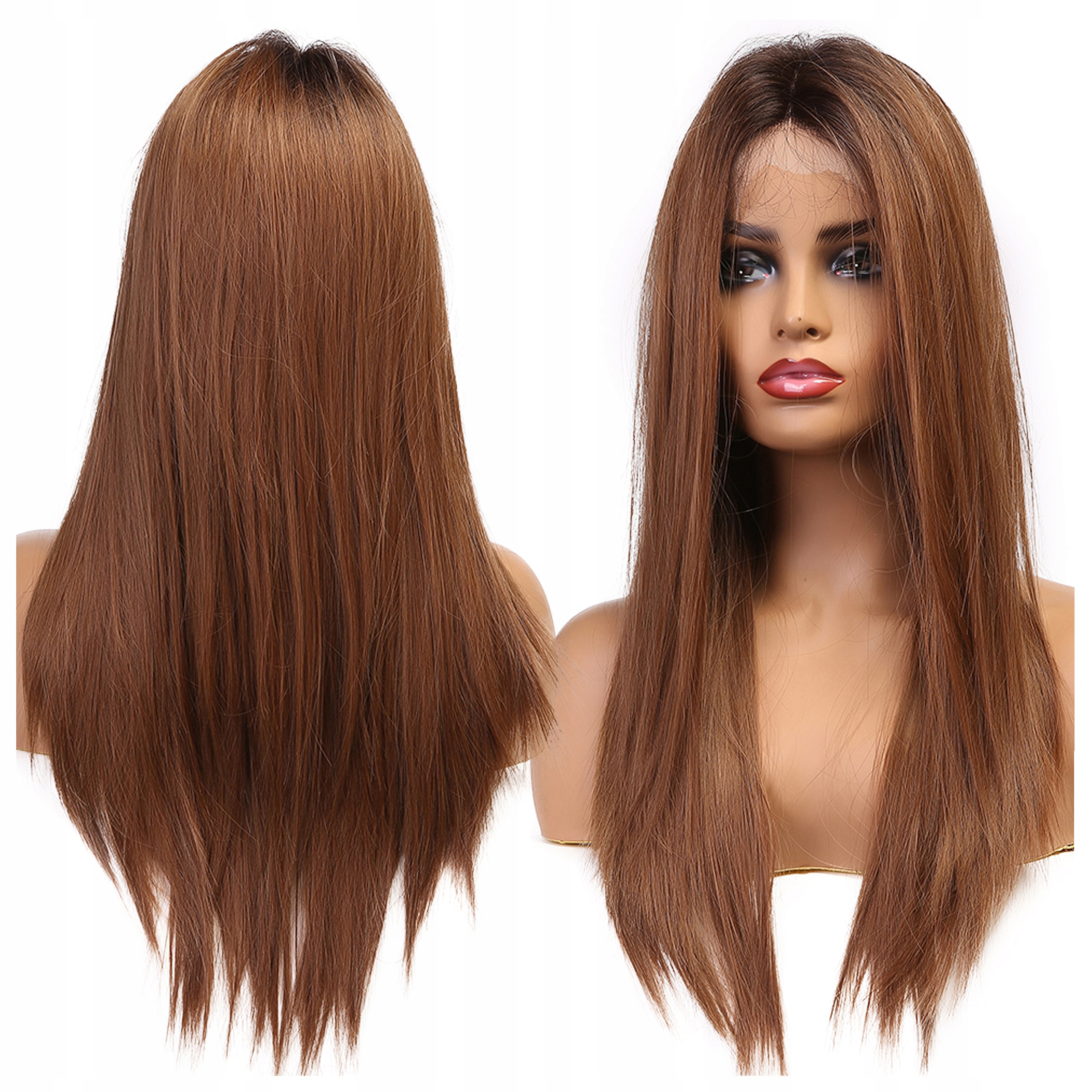 

Peruka proste włosy Lace Front ombre brązowa