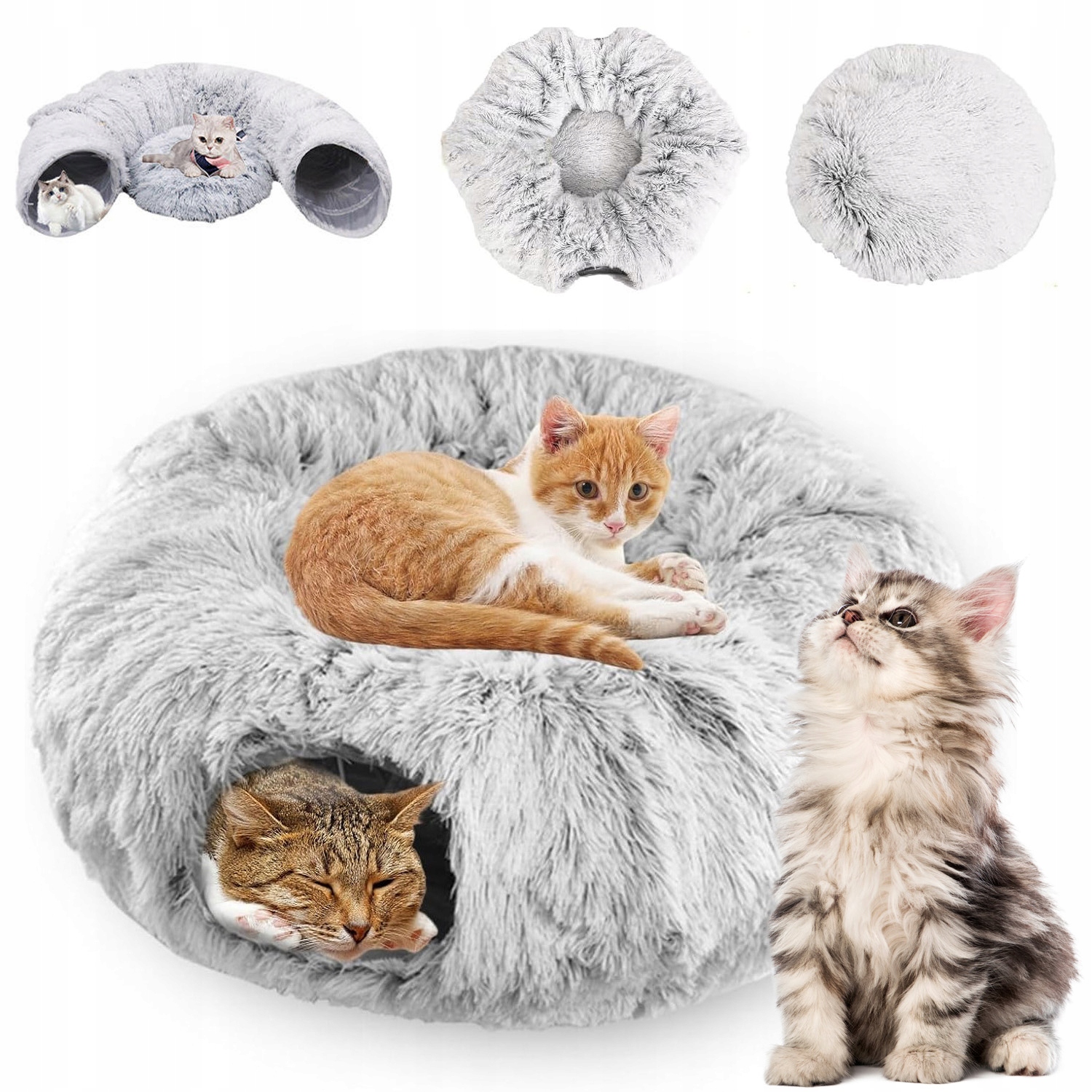 Levně Tunel Pro Kočky S Míčem Velký Šedý 170 CM Hračka Úkryt