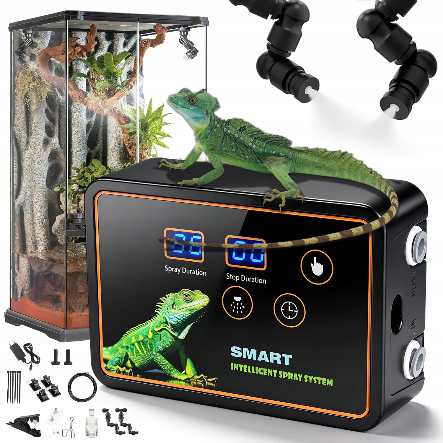 Levně Zvlhčovač vzduchu s rozprašovačem pro terária plazů s časovačem, 2 trysky