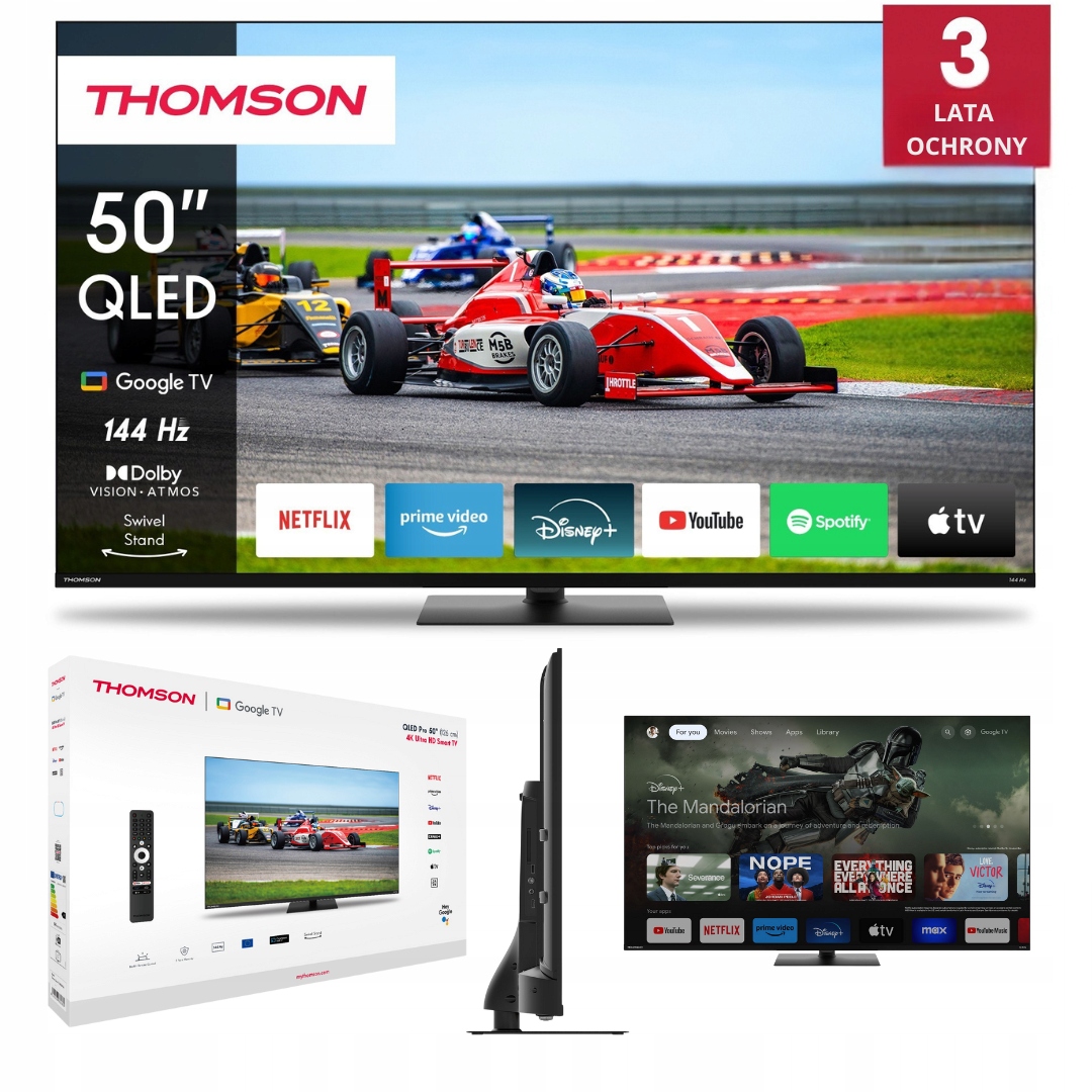 Telewizor Smart Tv Qled 50" Thomson 50QG7C14 144Hz 4K Google 3 Lata Ochrony