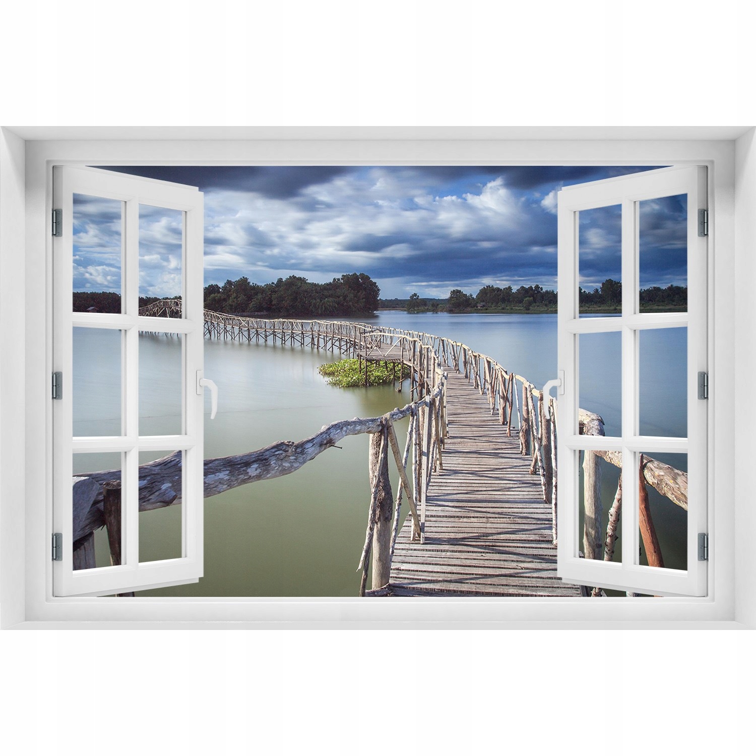 

Naklejka Fototapeta 3D Okno Drewniany most 120x80